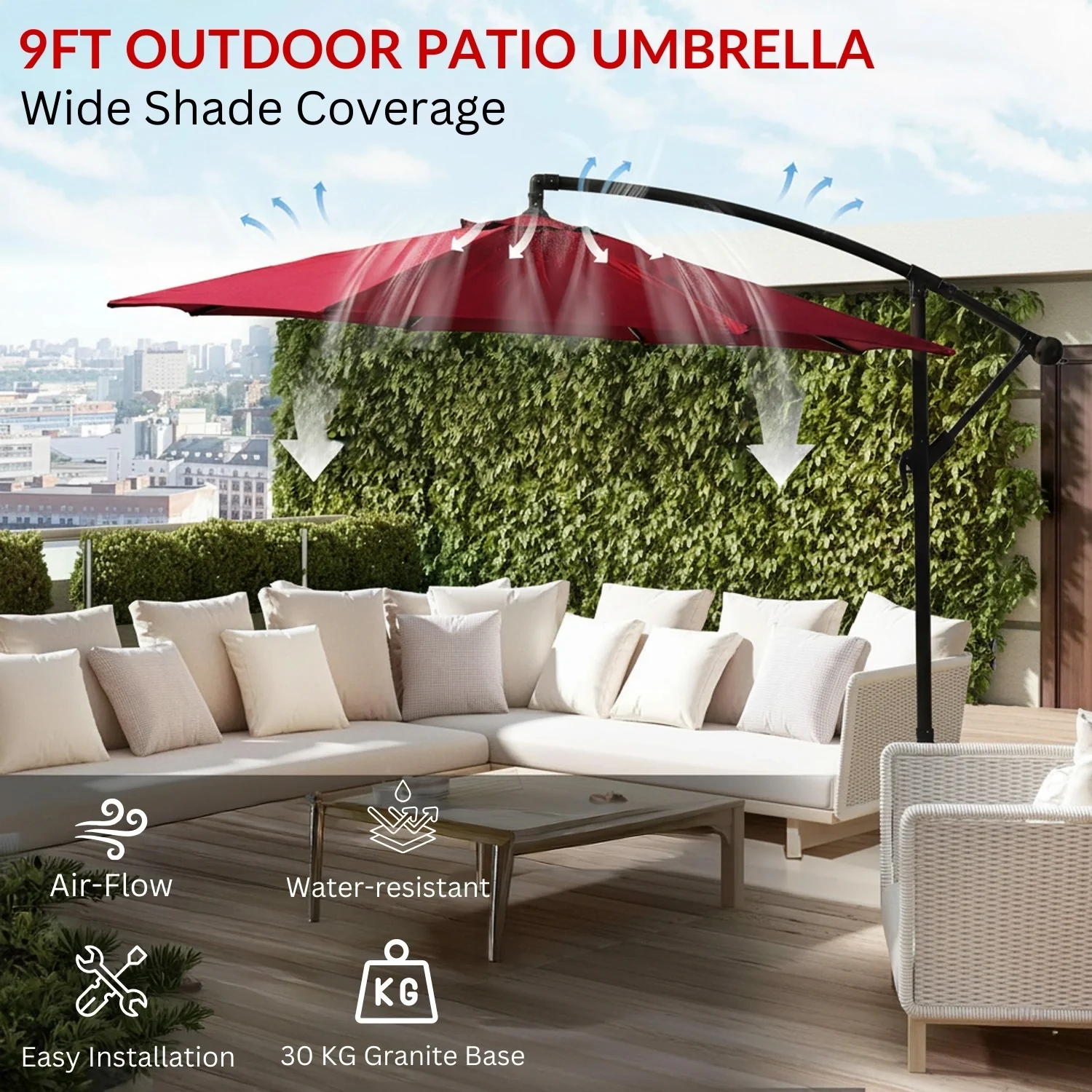 9 Ft Outdoor Offset Cantilever Patio Umbrella with Granite Base - Image 8