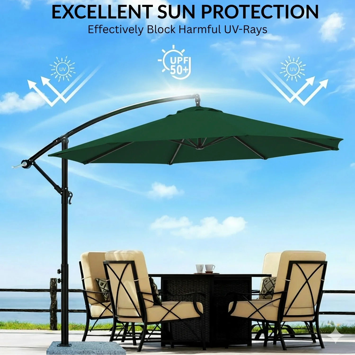 9 Ft Outdoor Offset Cantilever Patio Umbrella with Granite Base - Image 4