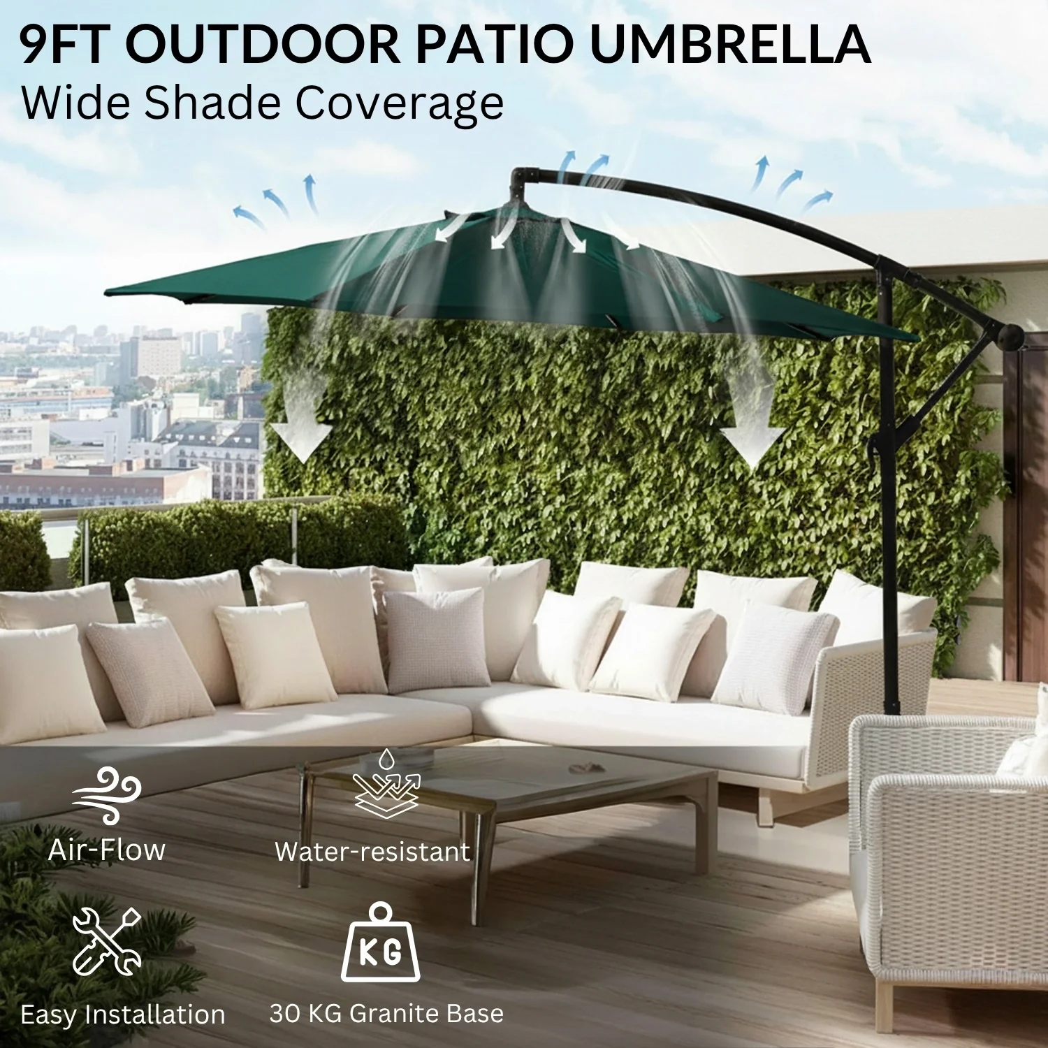 9 Ft Outdoor Offset Cantilever Patio Umbrella with Granite Base - Image 8