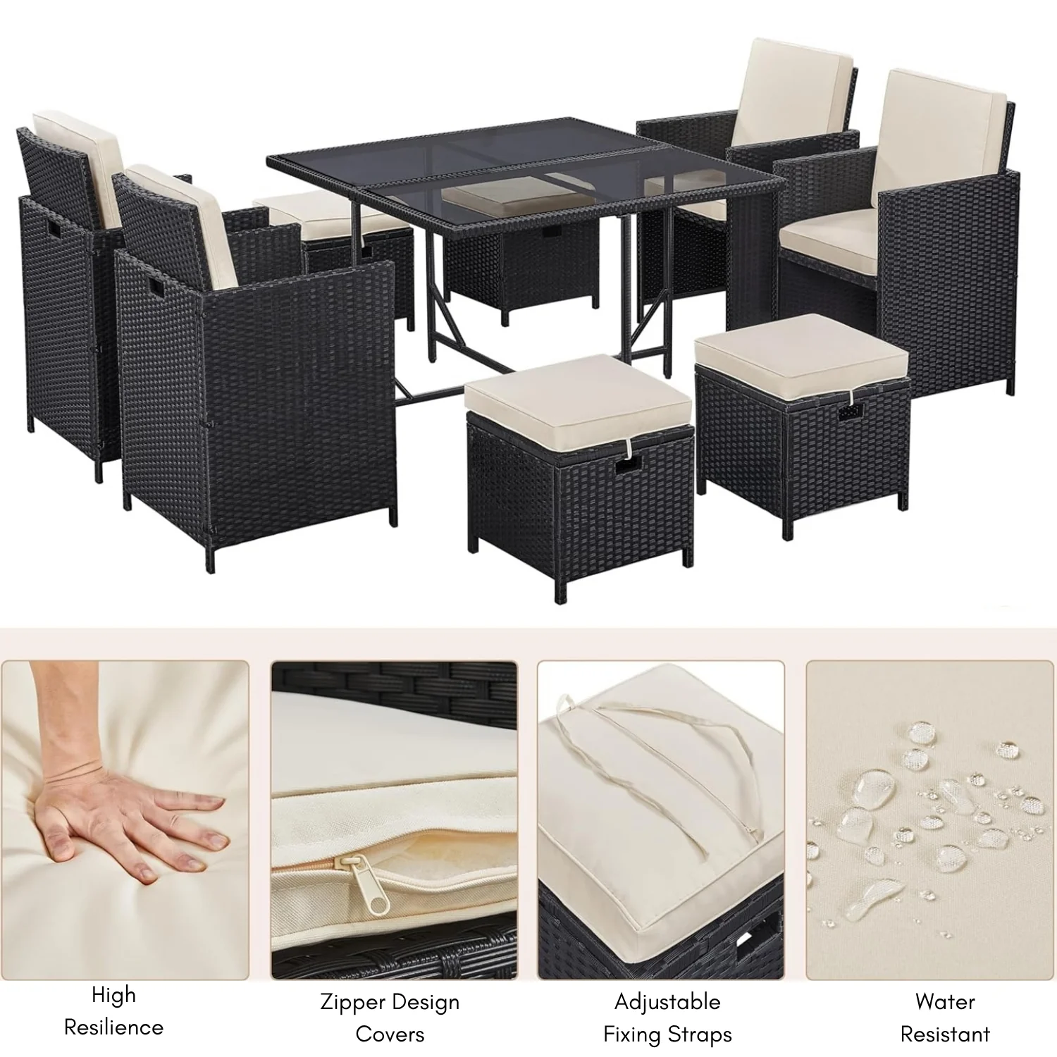 9-Piece Outdoor Patio Rattan Dining Set - Image 6
