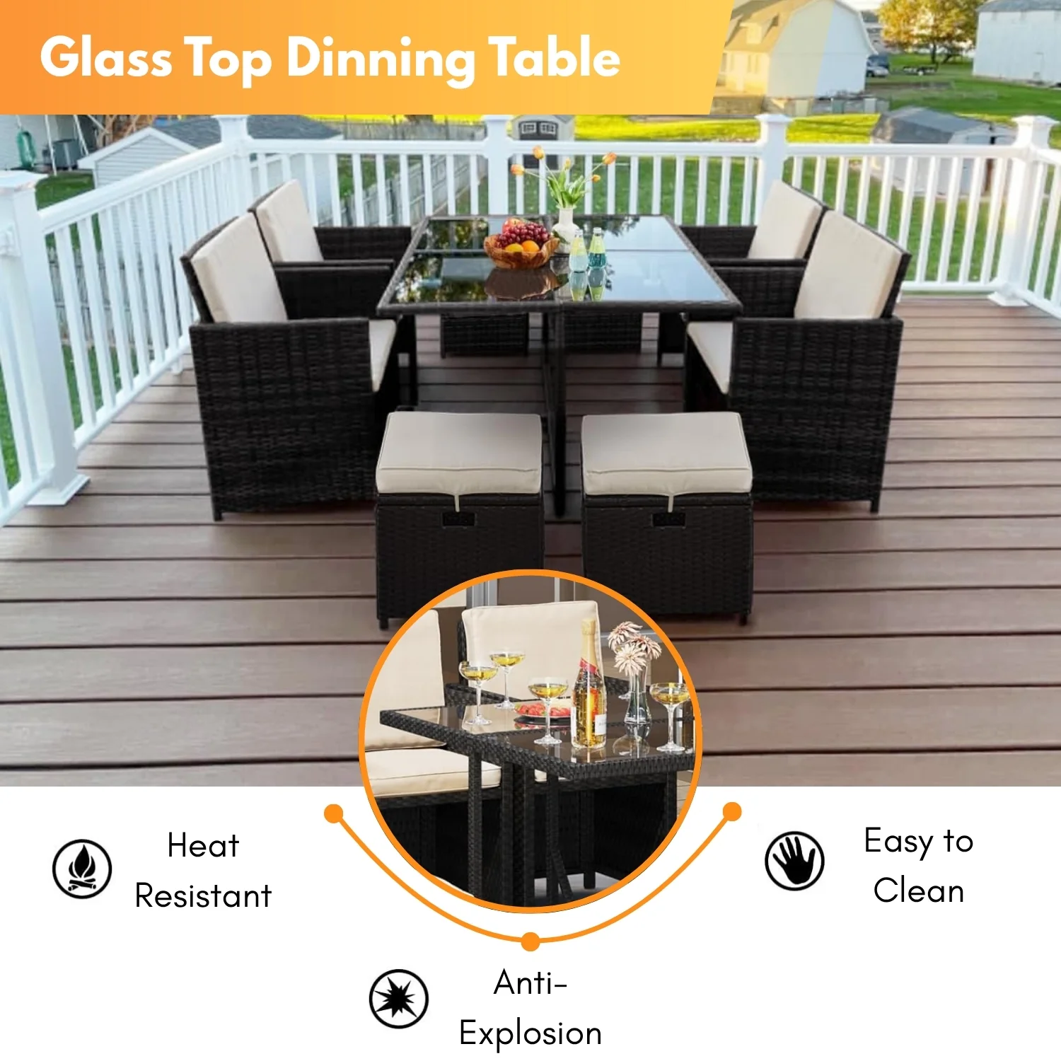 9-Piece Outdoor Patio Rattan Dining Set - Image 7