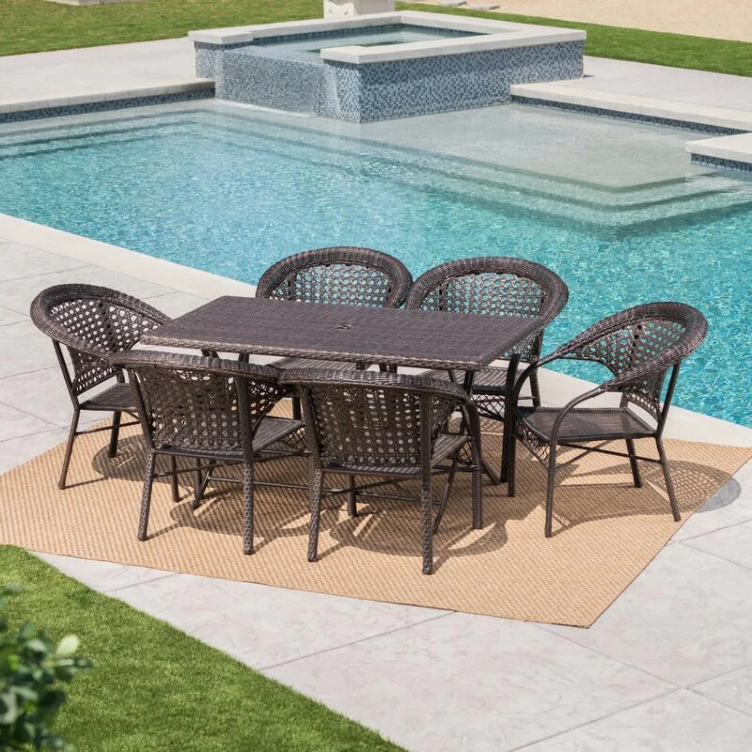 7-Piece Outdoor Rattan Wicker Dining Table Set - Image 8