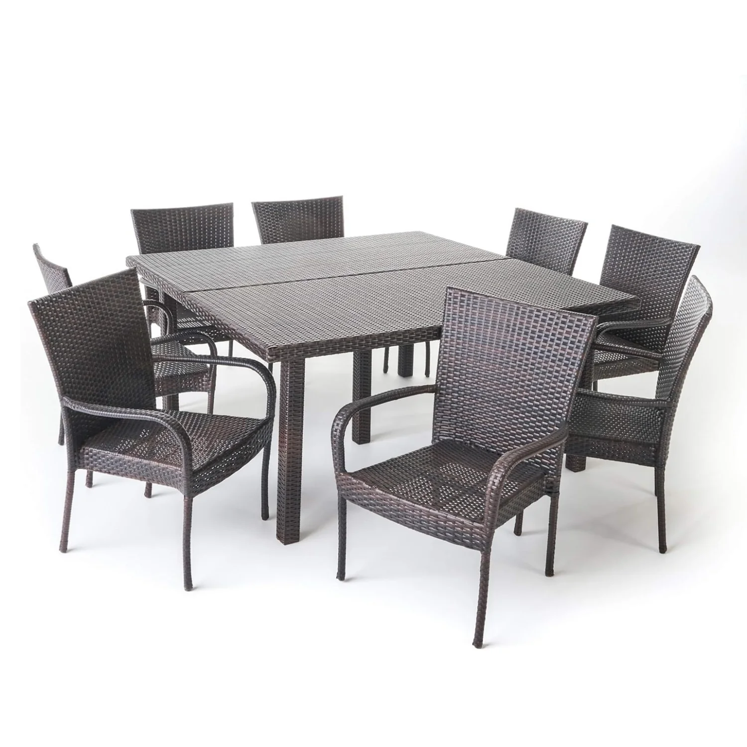 9-Piece Outdoor Stacking Wicker Square Dining Set - Image 3