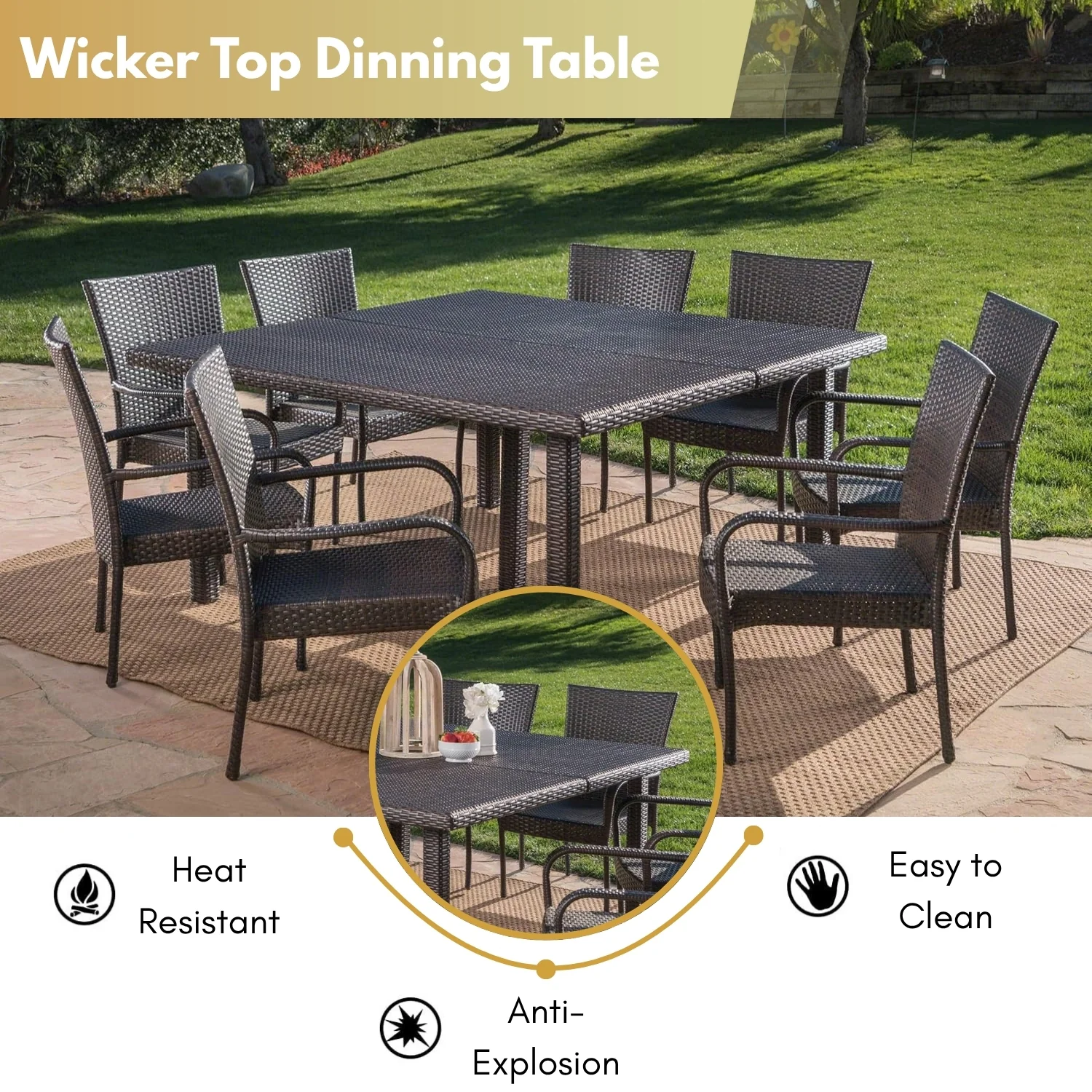9-Piece Outdoor Stacking Wicker Square Dining Set - Image 5