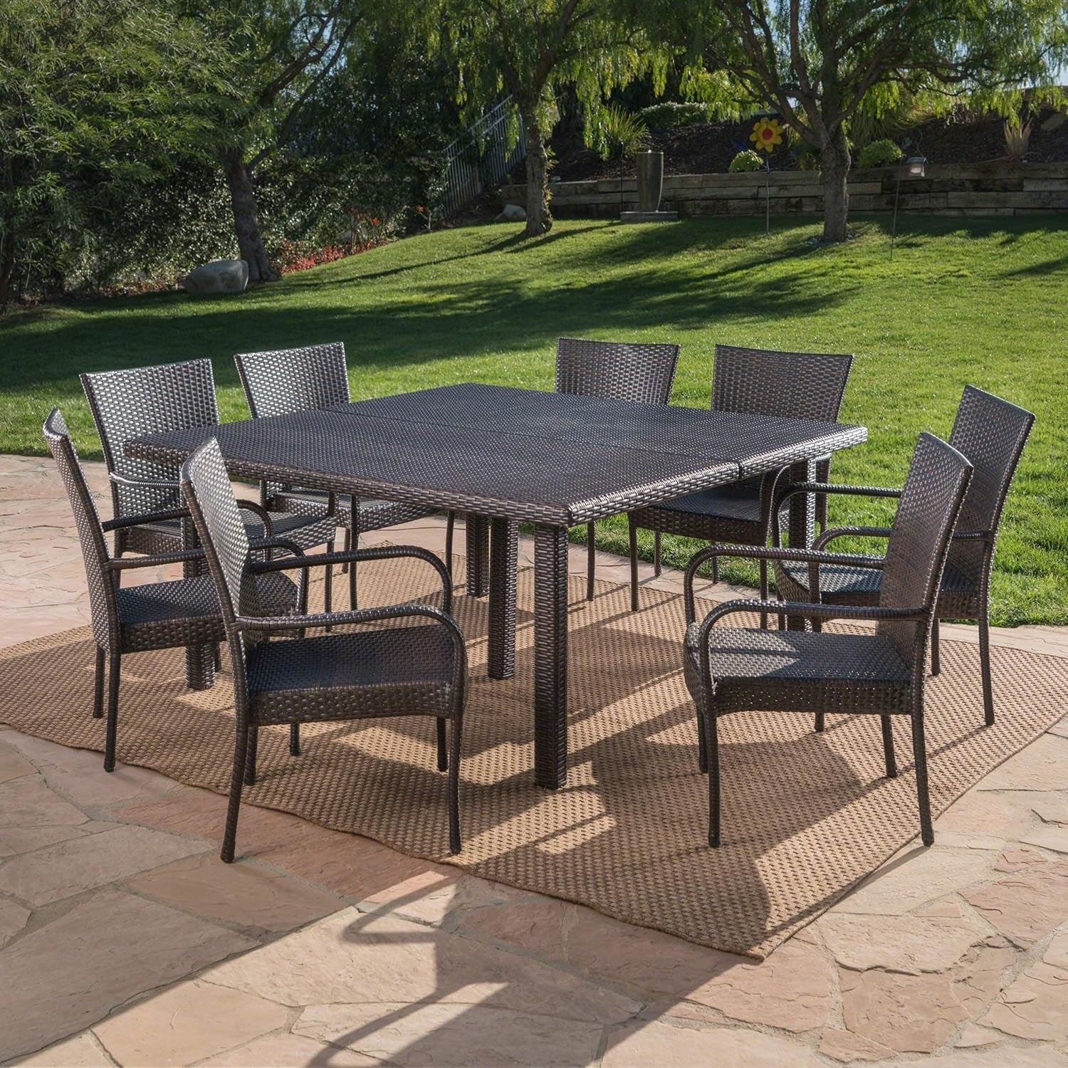 9-Piece Outdoor Stacking Wicker Square Dining Set - Image 6