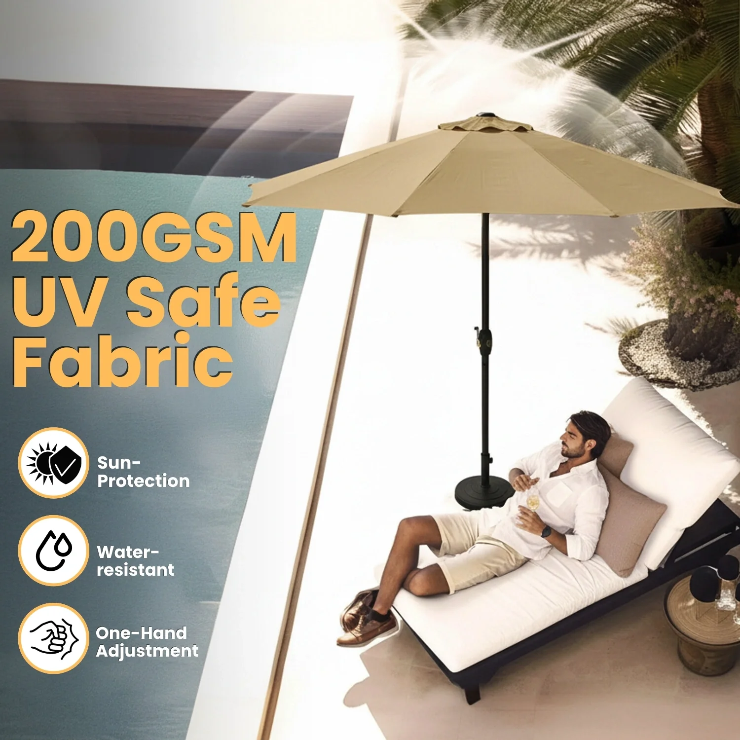 9ft Beige Color Outdoor Patio Umbrella with Centre Pole - Image 4