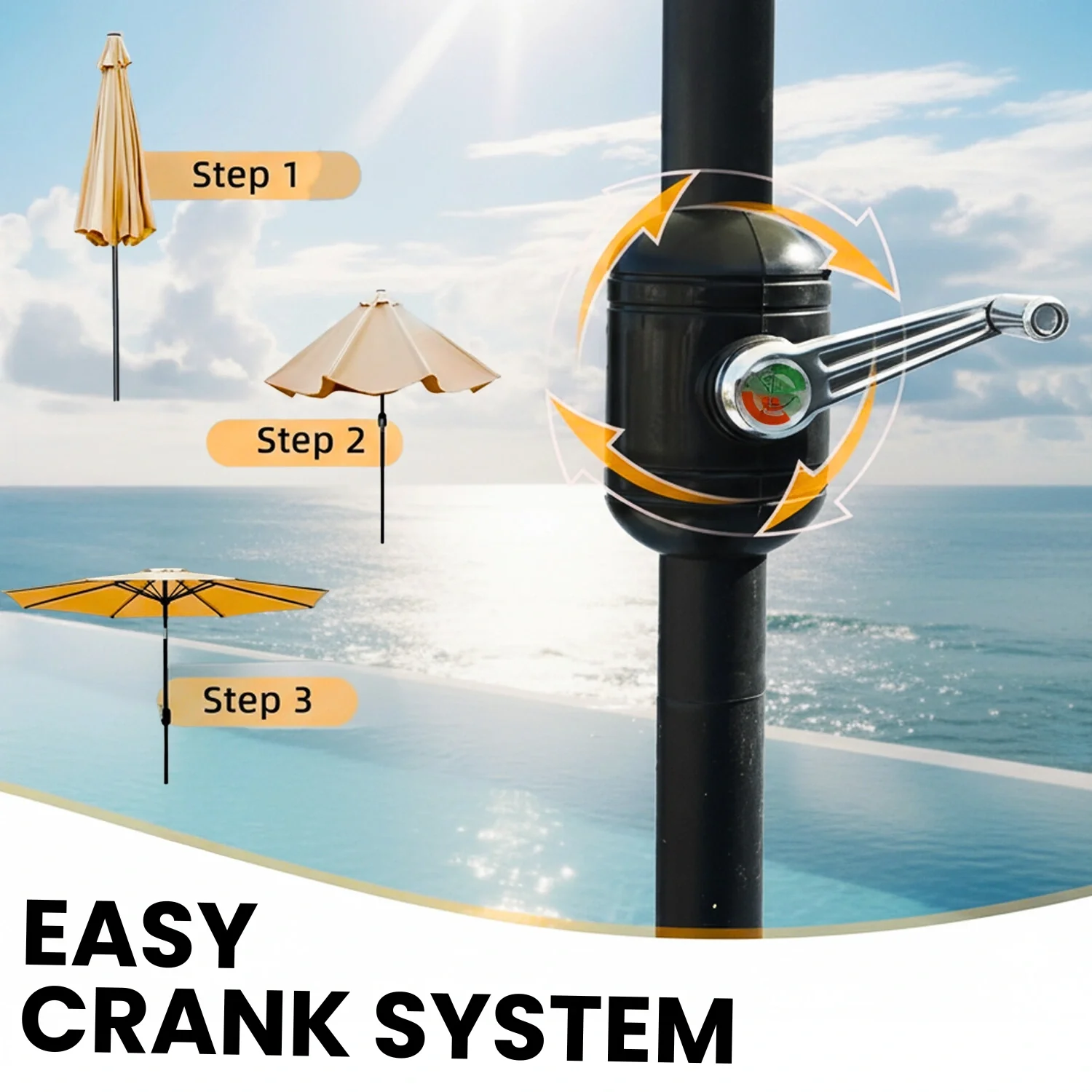 9ft Beige Color Outdoor Patio Umbrella with Centre Pole - Image 5
