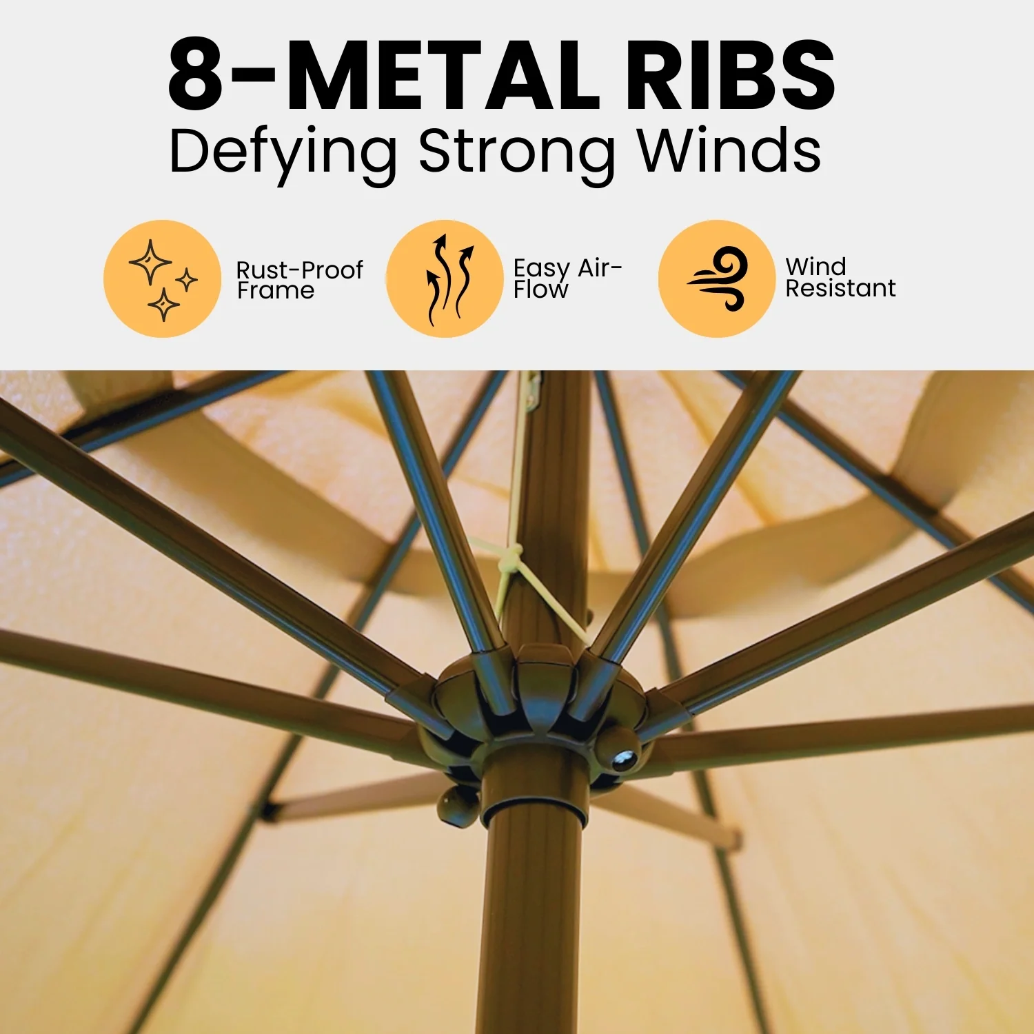 9ft Beige Color Outdoor Patio Umbrella with Centre Pole - Image 6
