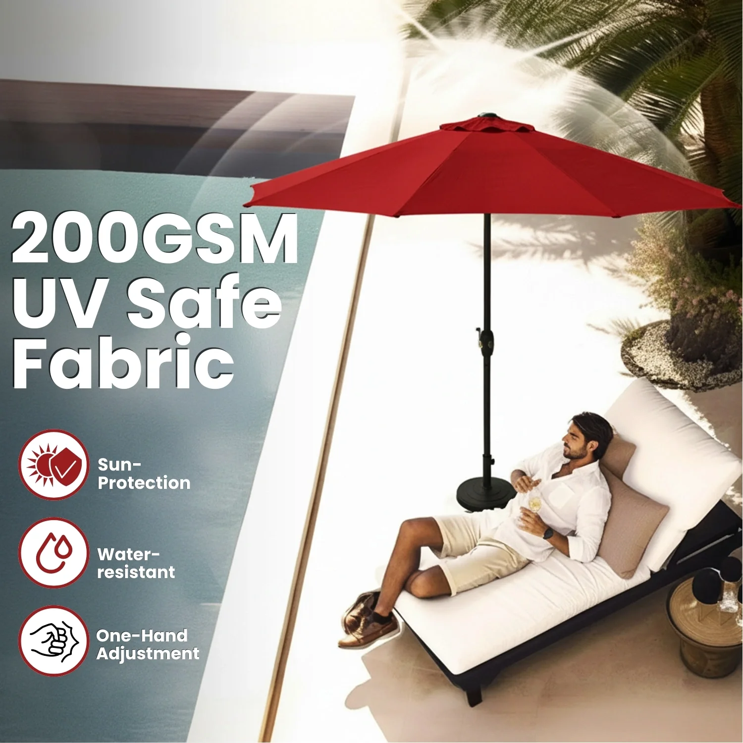 9ft Maroon Color Outdoor Patio Umbrella with Centre Pole - Image 4