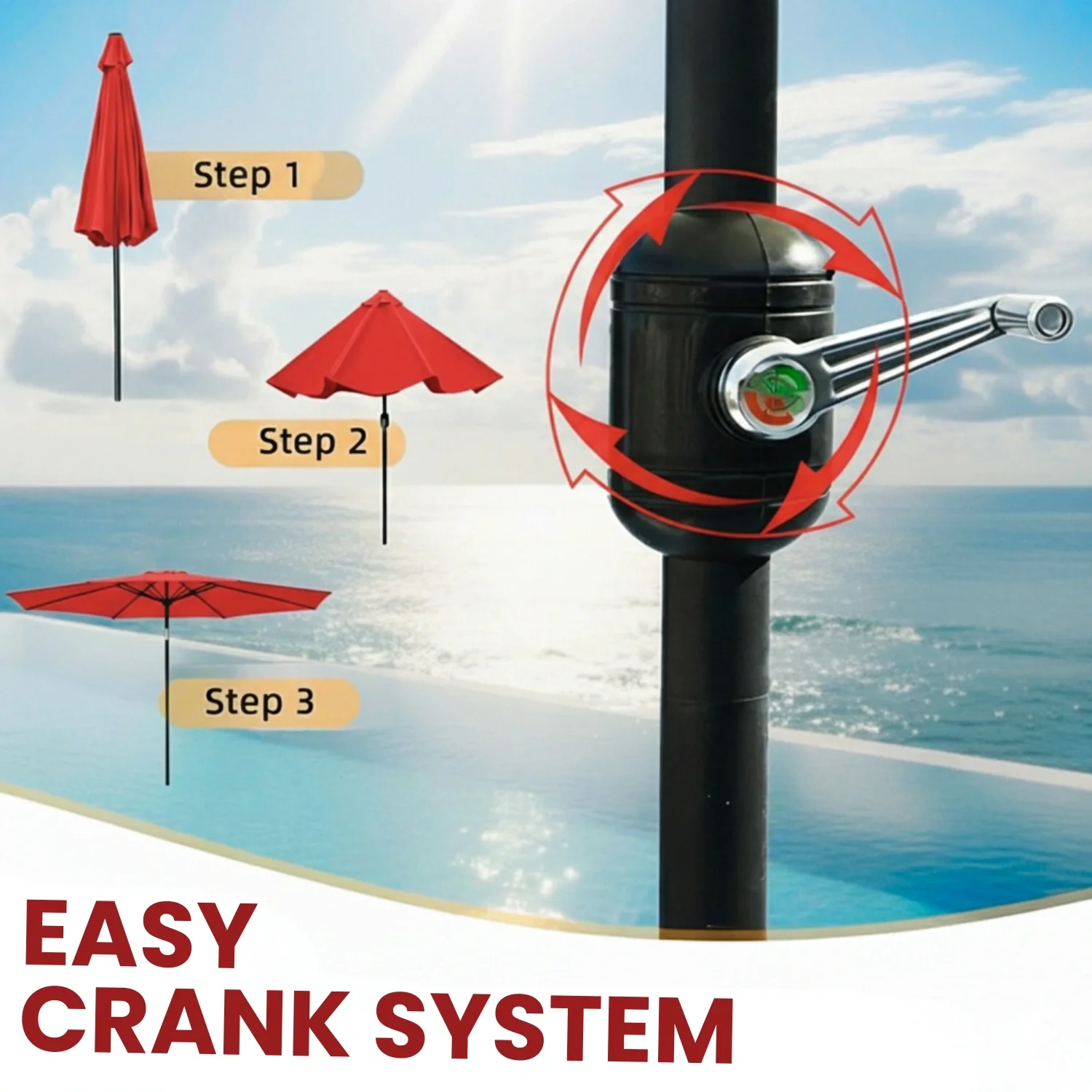 9ft Maroon Color Outdoor Patio Umbrella with Centre Pole - Image 5