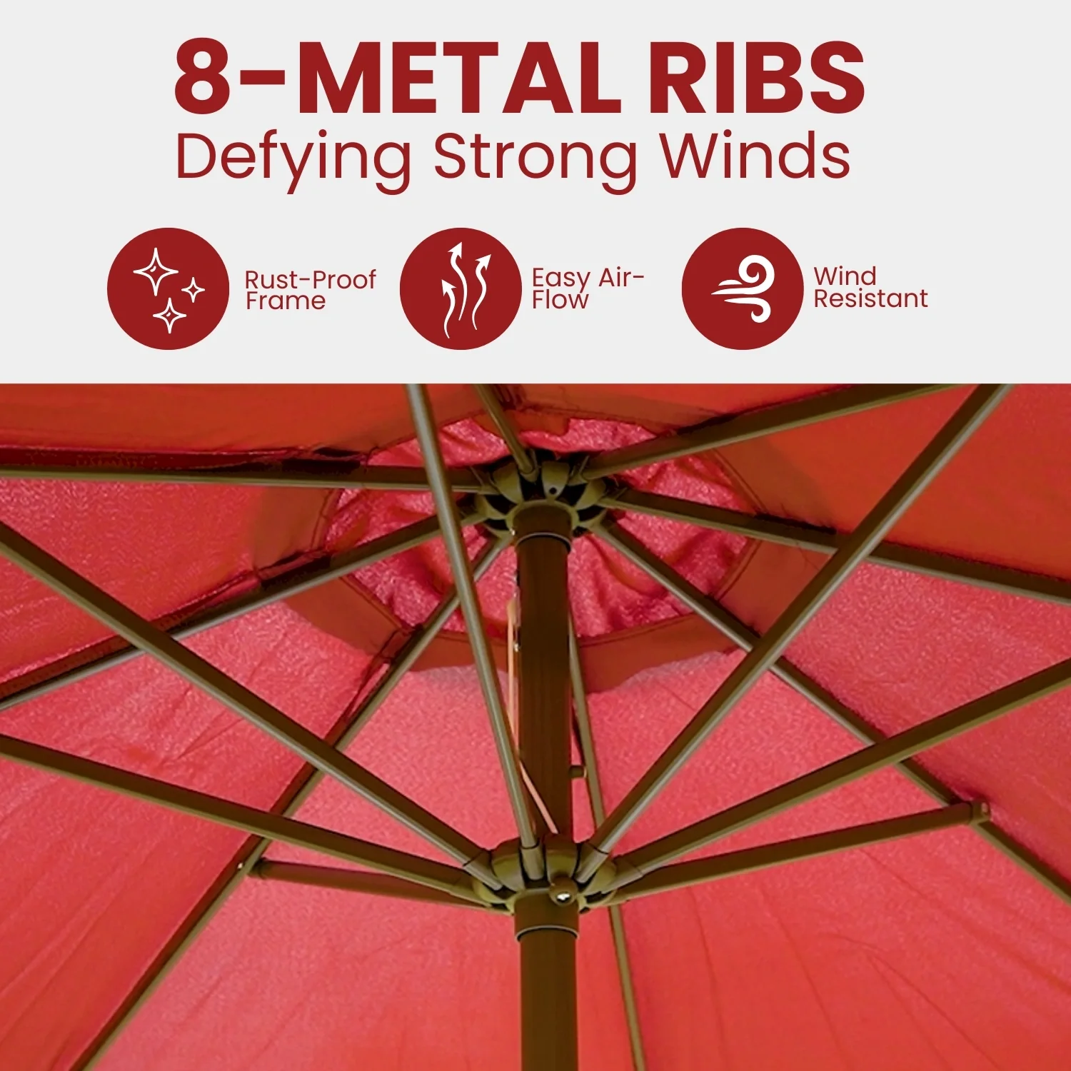 9ft Maroon Color Outdoor Patio Umbrella with Centre Pole - Image 8