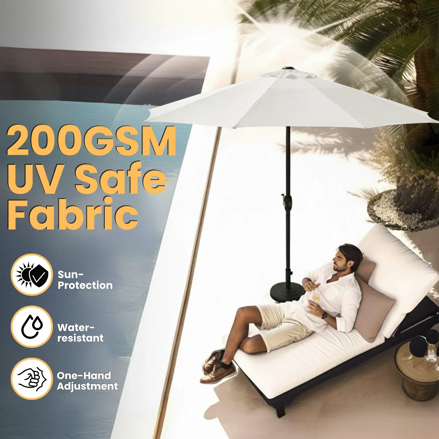 9ft White Color Outdoor Patio Umbrella with Centre Pole - Image 4