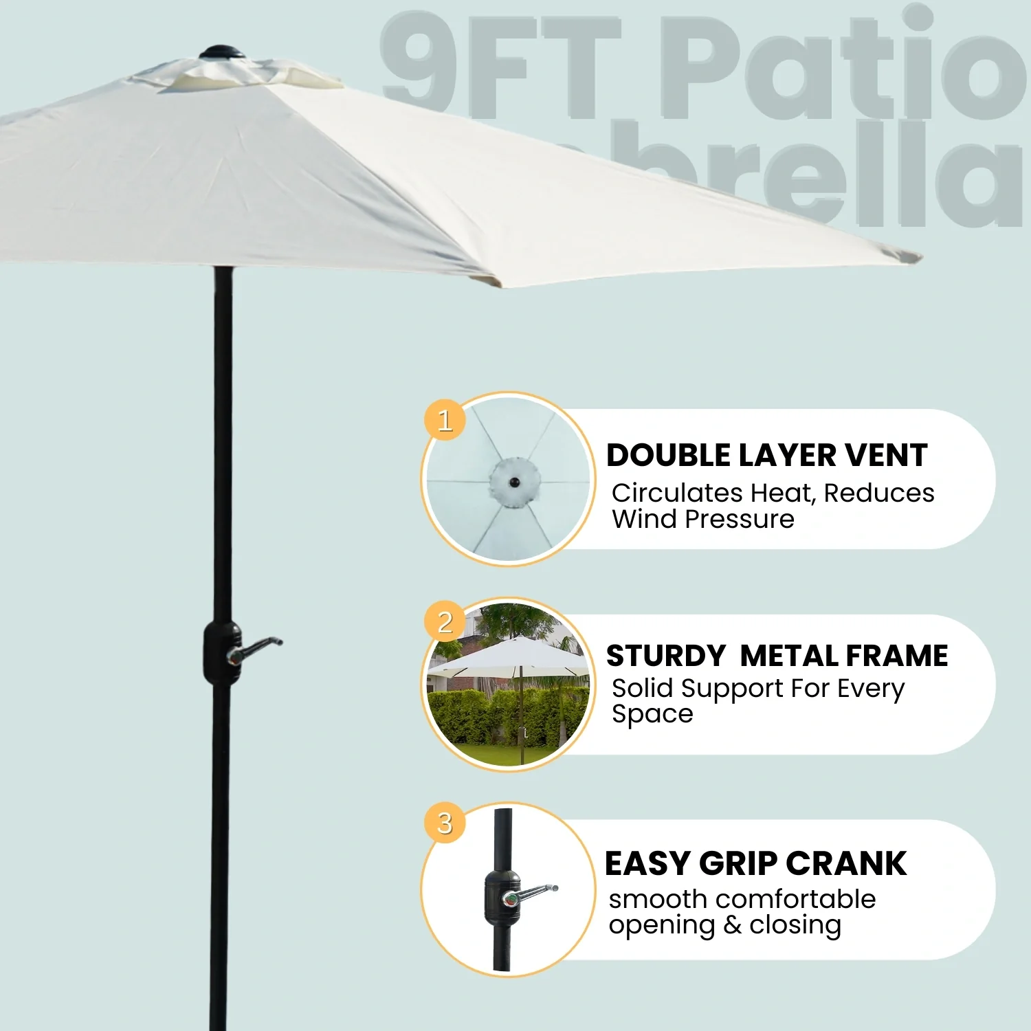 9ft White Color Outdoor Patio Umbrella with Centre Pole - Image 7