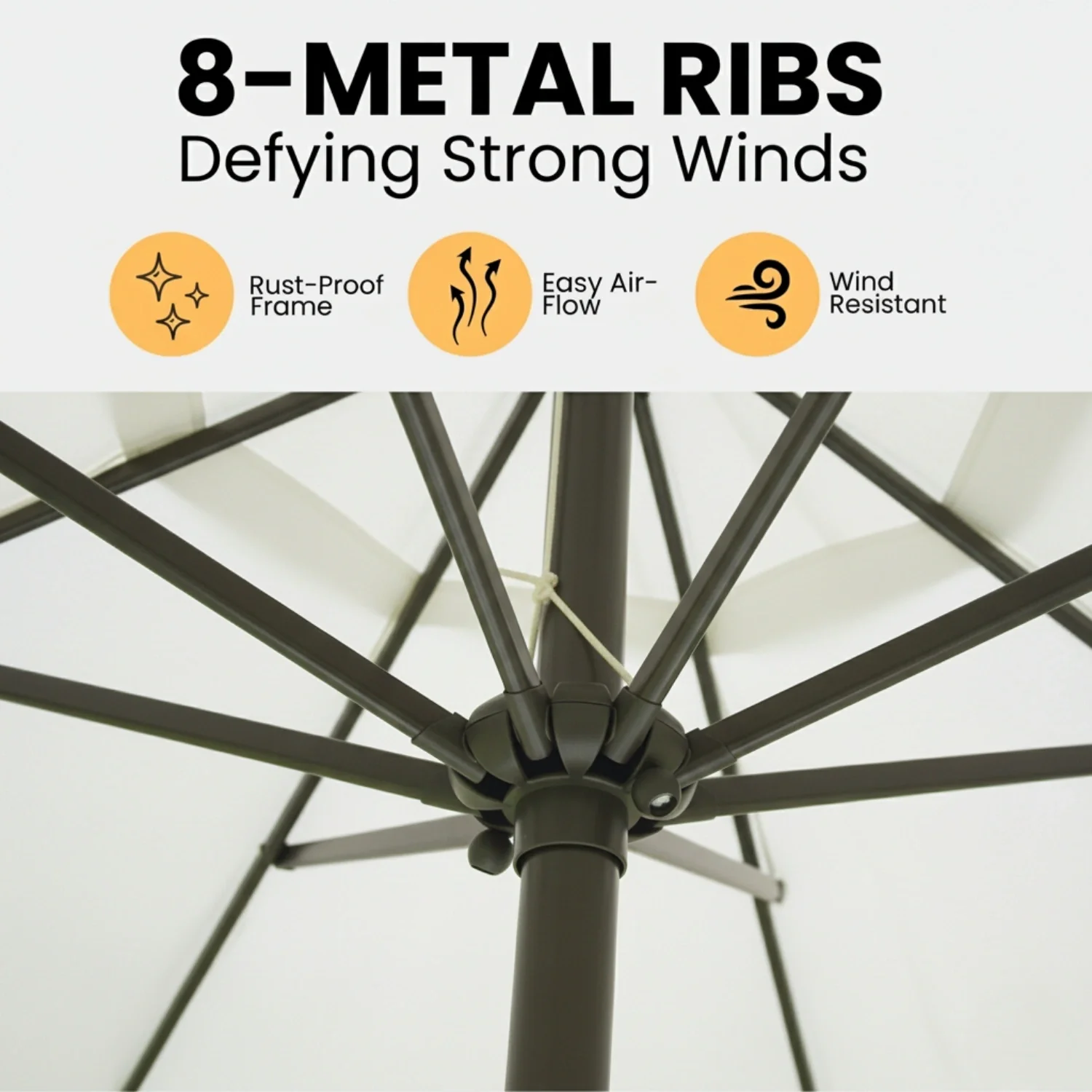 9ft White Color Outdoor Patio Umbrella with Centre Pole - Image 8
