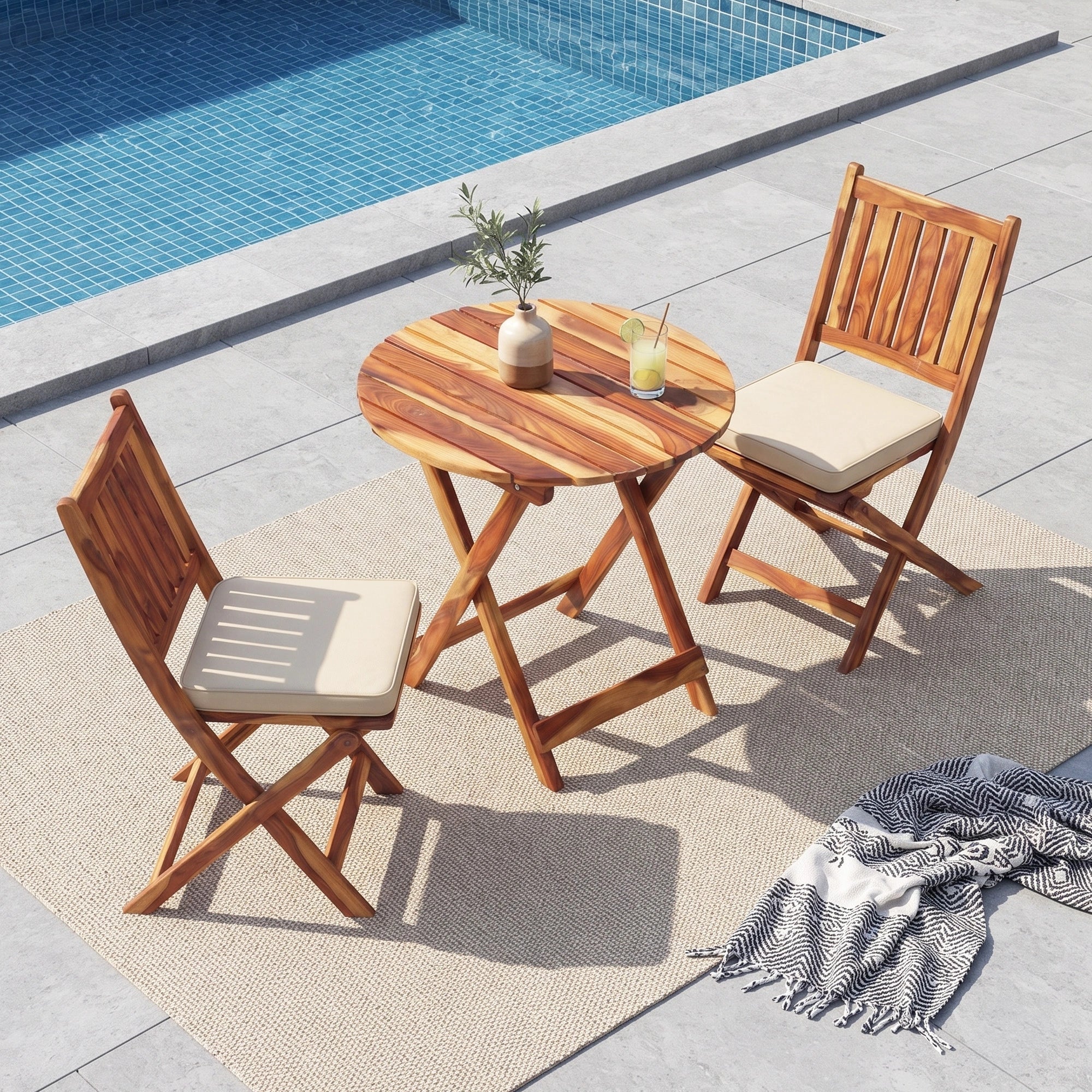 Acacia Wood Foldable Outdoor Bistro Set – 2 Chairs & Round Table - Image 8