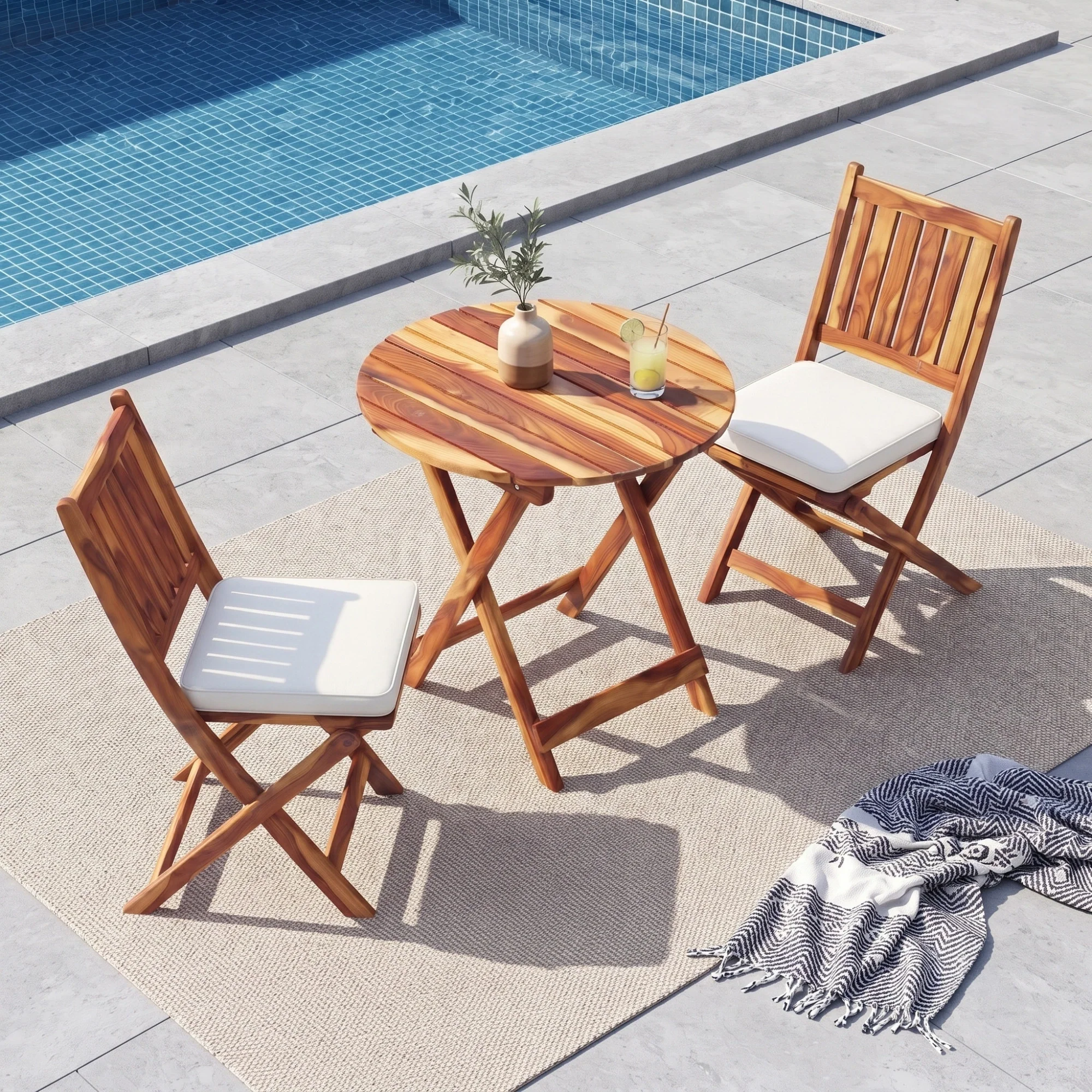 Acacia Wood Foldable Outdoor Bistro Set – 2 Chairs & Round Table - Image 10