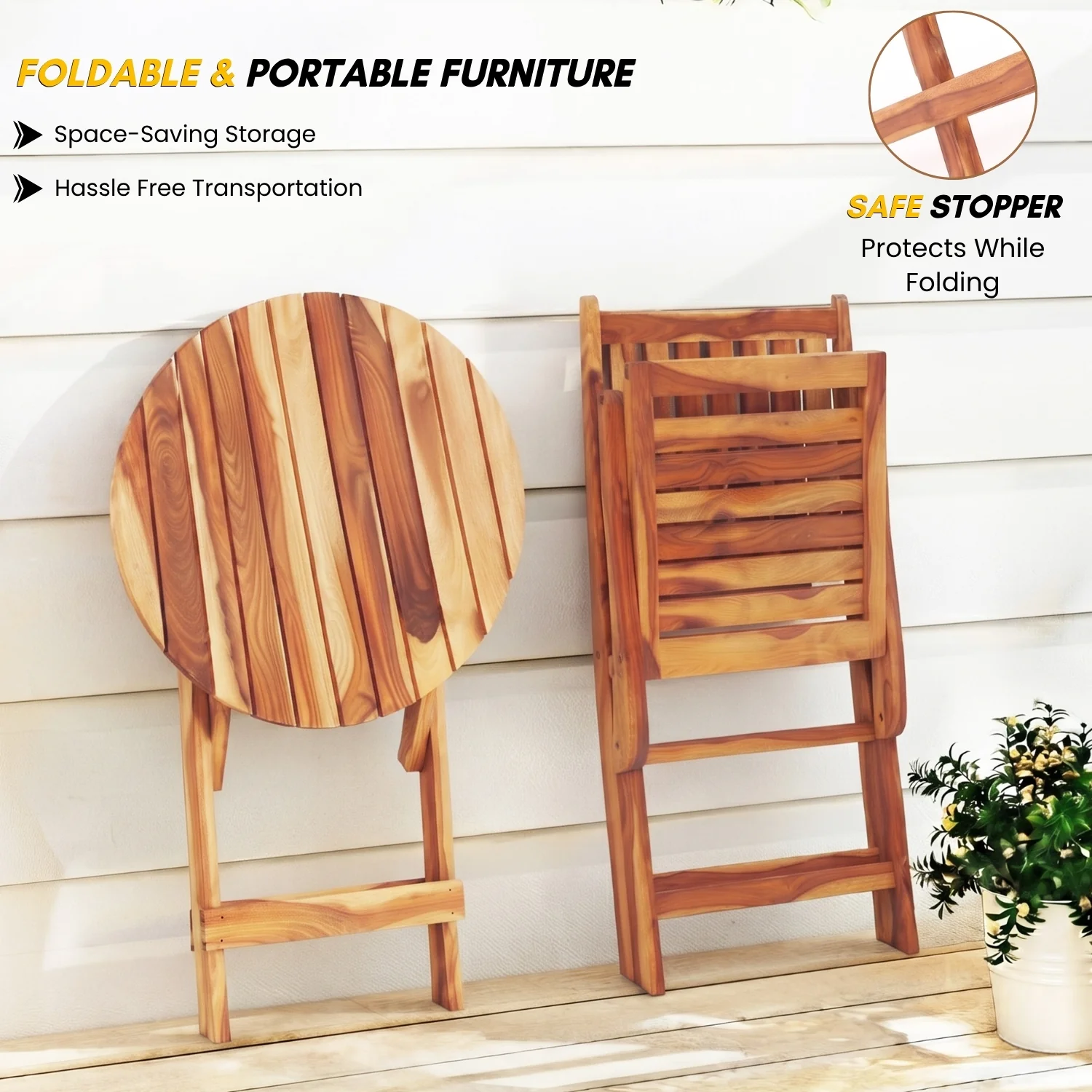Acacia Wood Foldable Outdoor Bistro Set – 2 Chairs & Round Table - Image 3