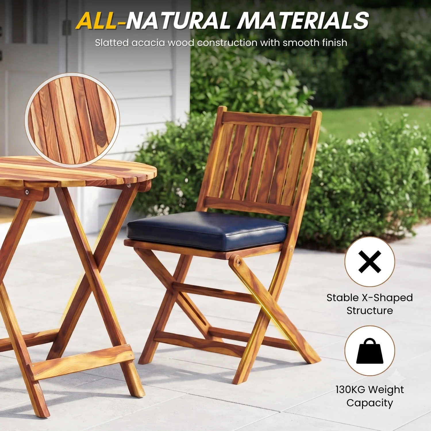 Acacia Wood Foldable Outdoor Bistro Set – 2 Chairs & Round Table - Image 7