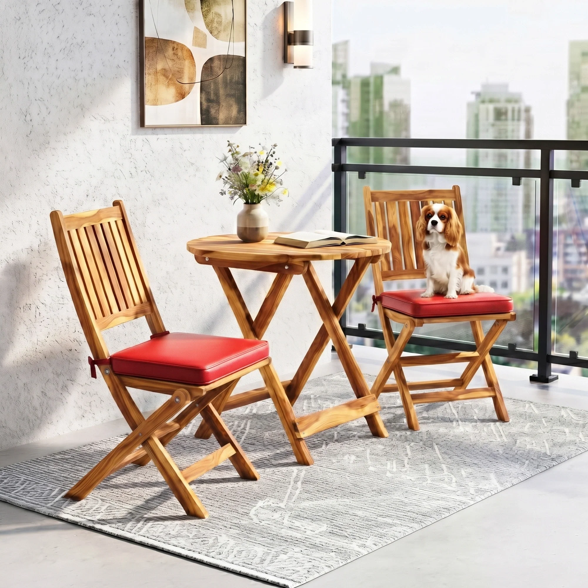 Acacia Wood Foldable Outdoor Bistro Set – 2 Chairs & Round Table