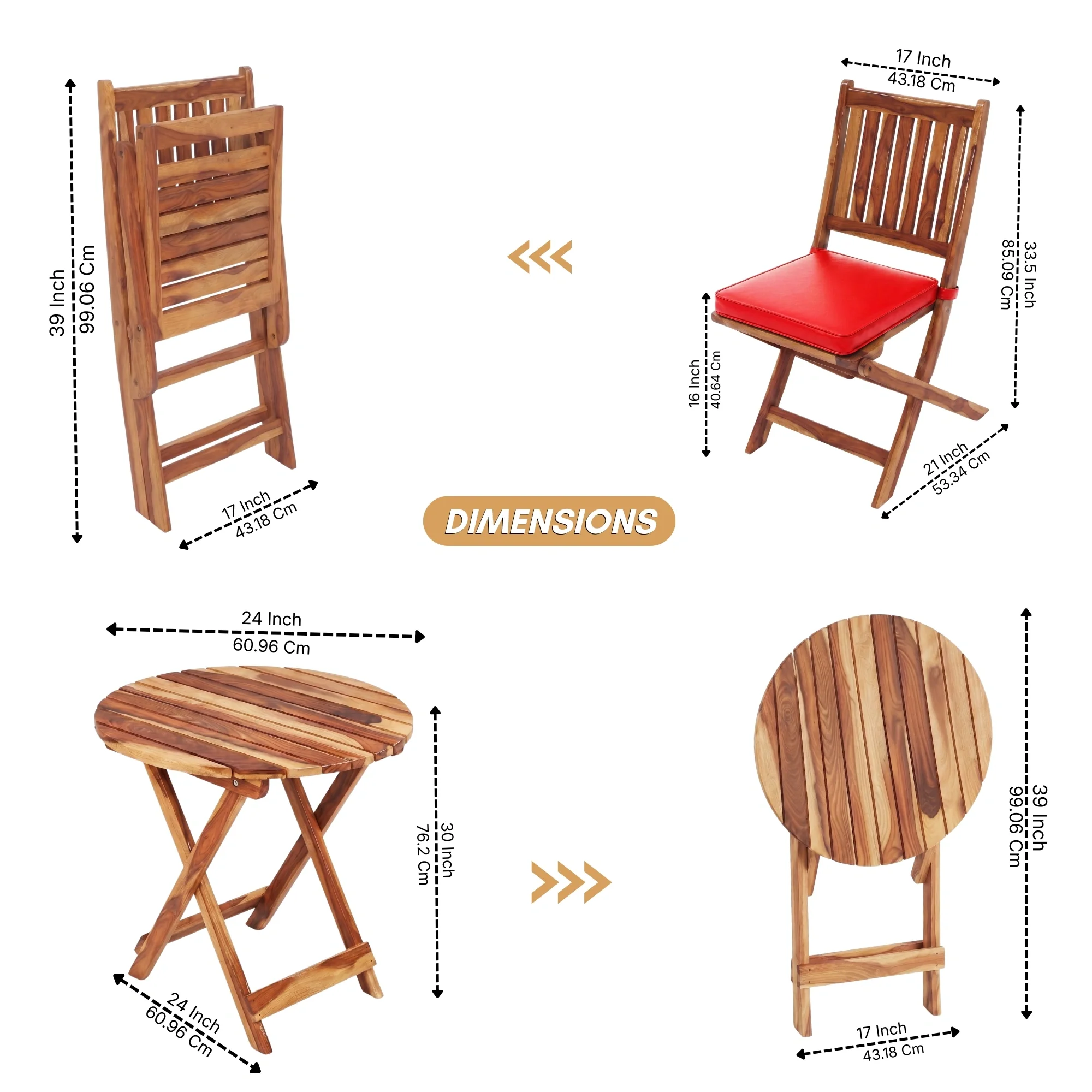 Acacia Wood Foldable Outdoor Bistro Set – 2 Chairs & Round Table - Image 2
