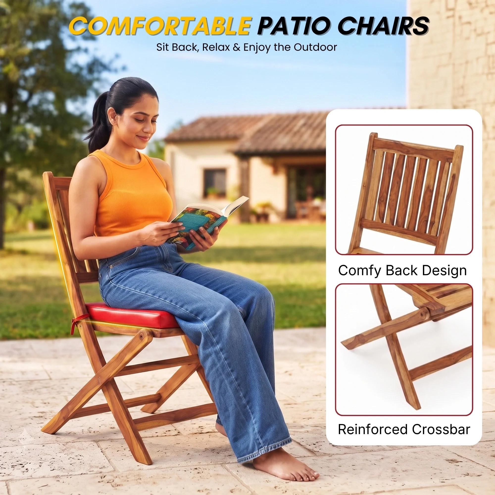 Acacia Wood Foldable Outdoor Bistro Set – 2 Chairs & Round Table - Image 4