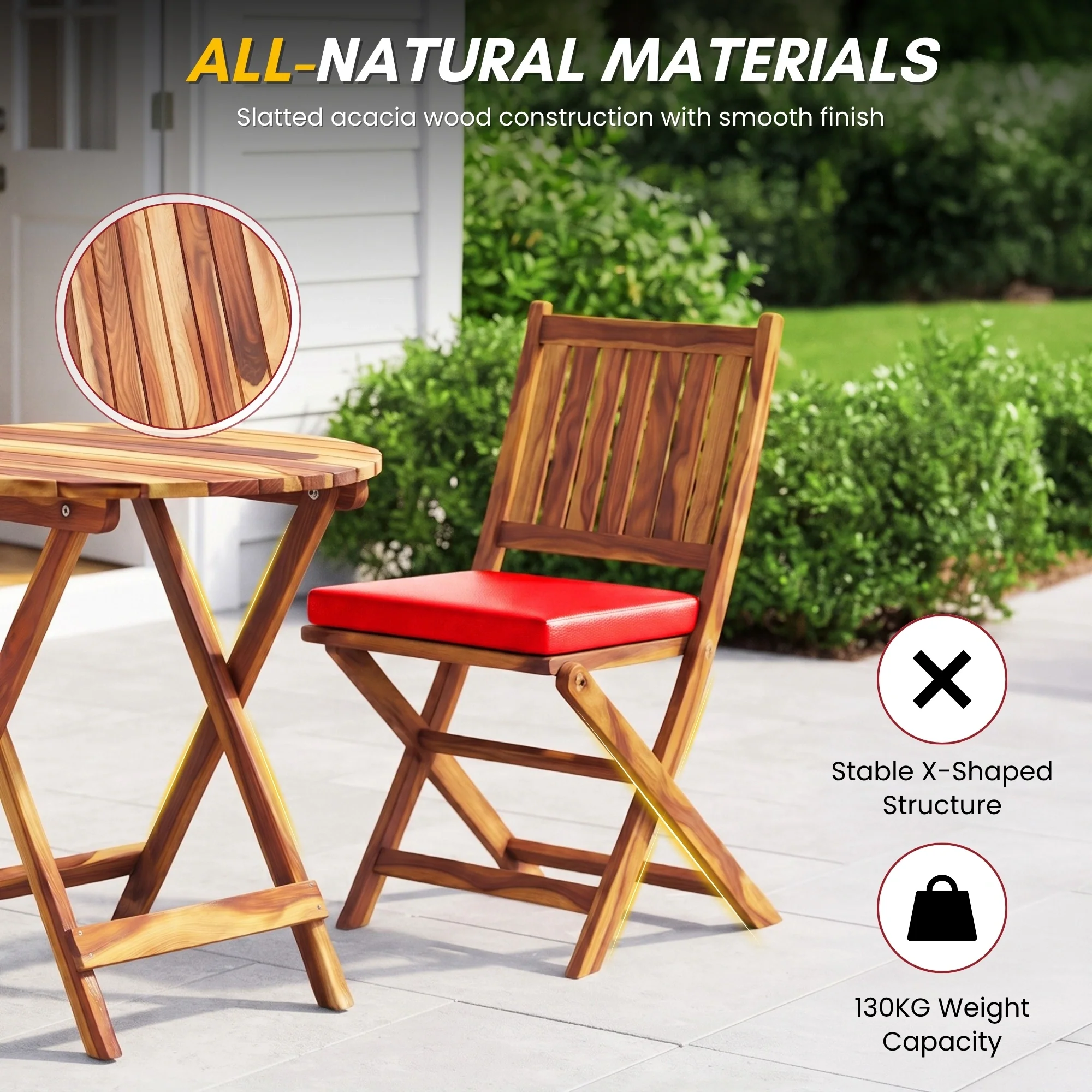 Acacia Wood Foldable Outdoor Bistro Set – 2 Chairs & Round Table - Image 5