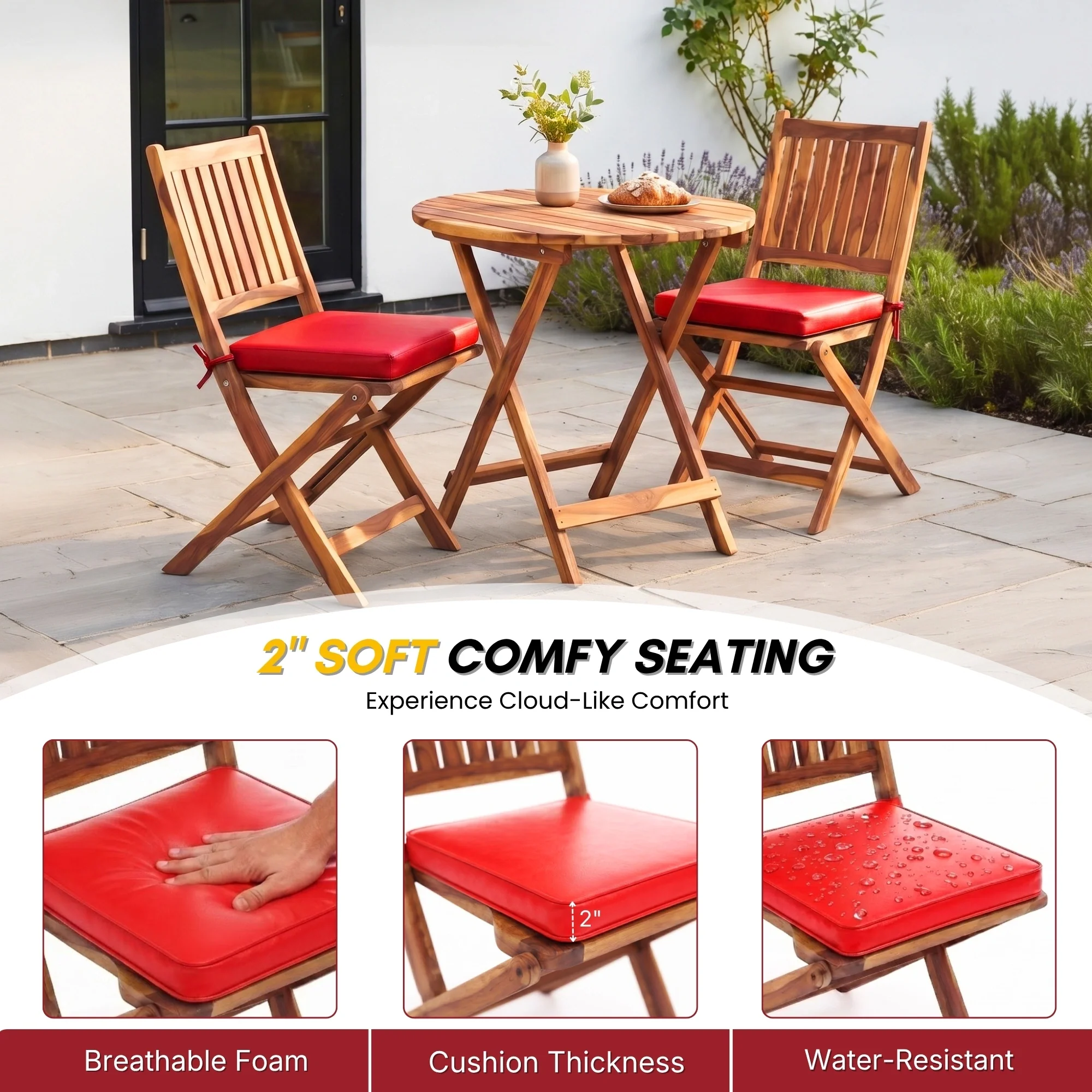 Acacia Wood Foldable Outdoor Bistro Set – 2 Chairs & Round Table - Image 6