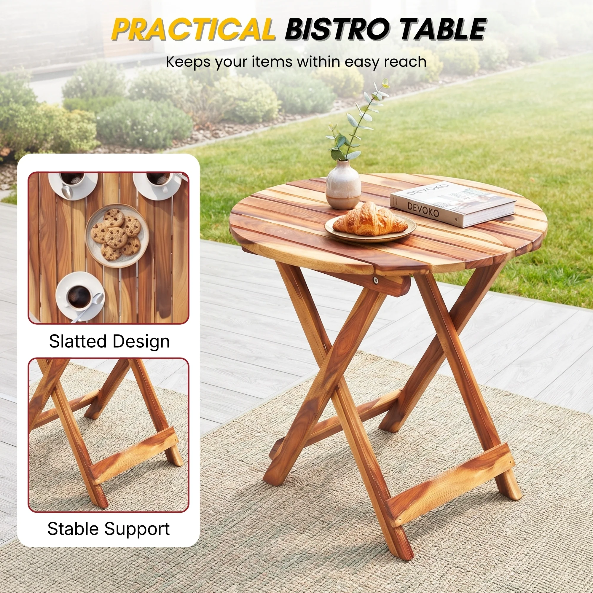 Acacia Wood Foldable Outdoor Bistro Set – 2 Chairs & Round Table - Image 7