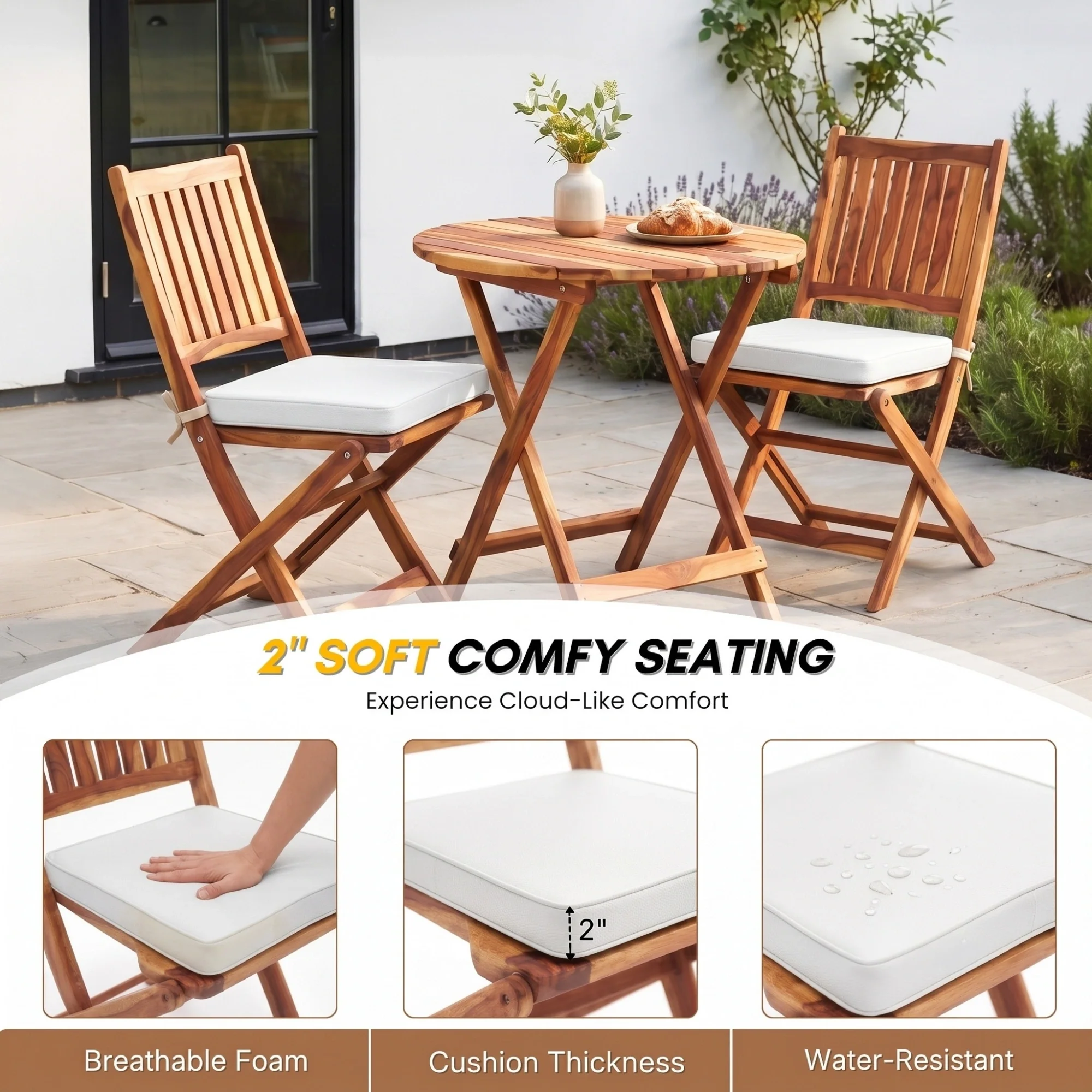 Acacia Wood Foldable Outdoor Bistro Set – 2 Chairs & Round Table - Image 5