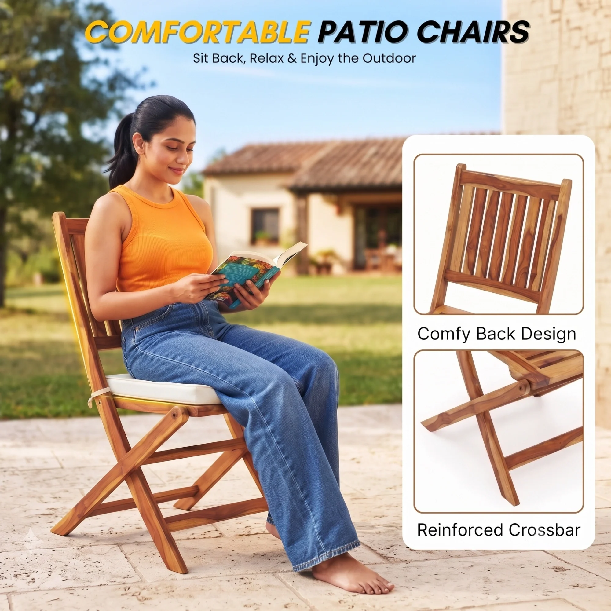 Acacia Wood Foldable Outdoor Bistro Set – 2 Chairs & Round Table - Image 6