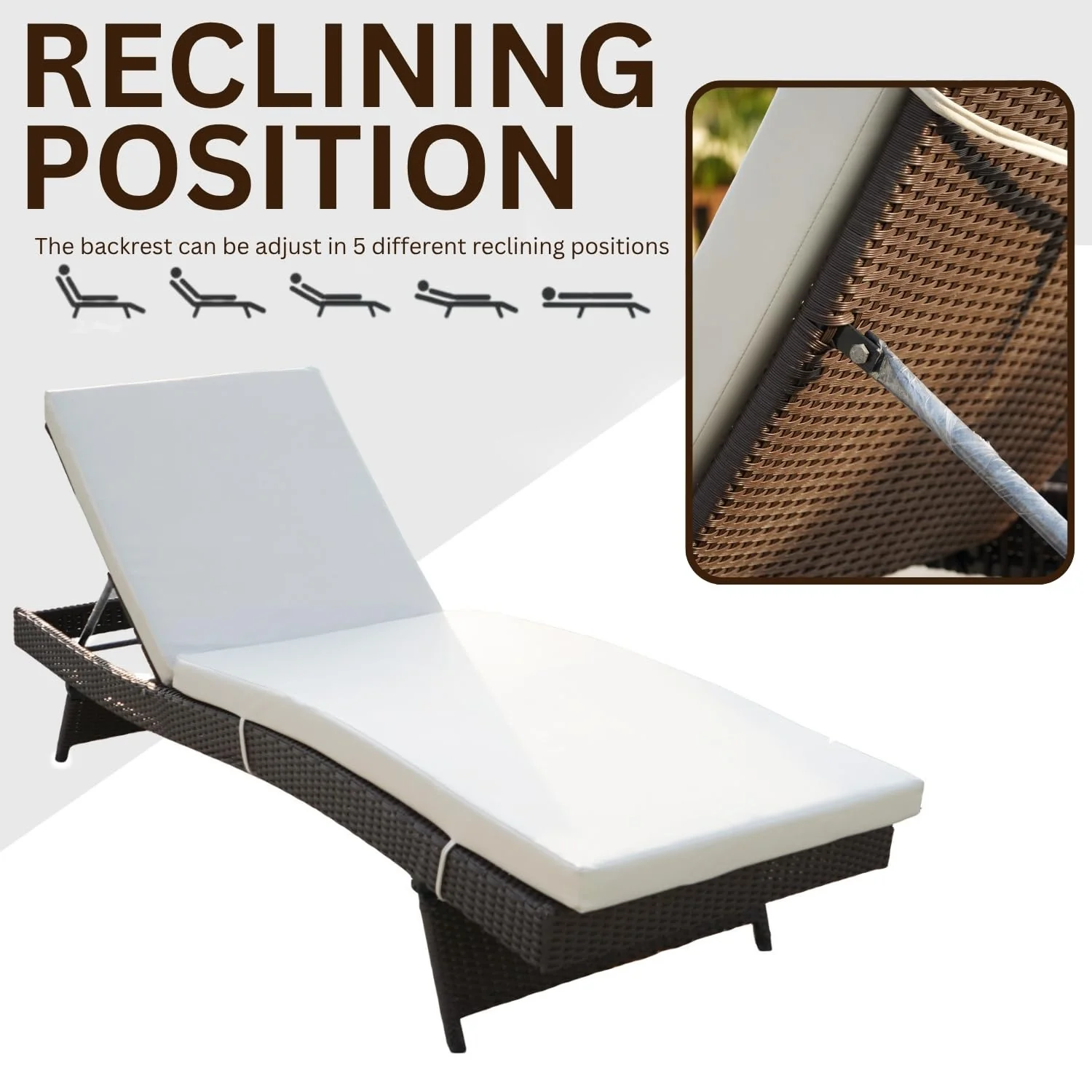 All-Weather HDPE Wicker Outdoor Chaise Lounge Chair Set of 2 - Image 4