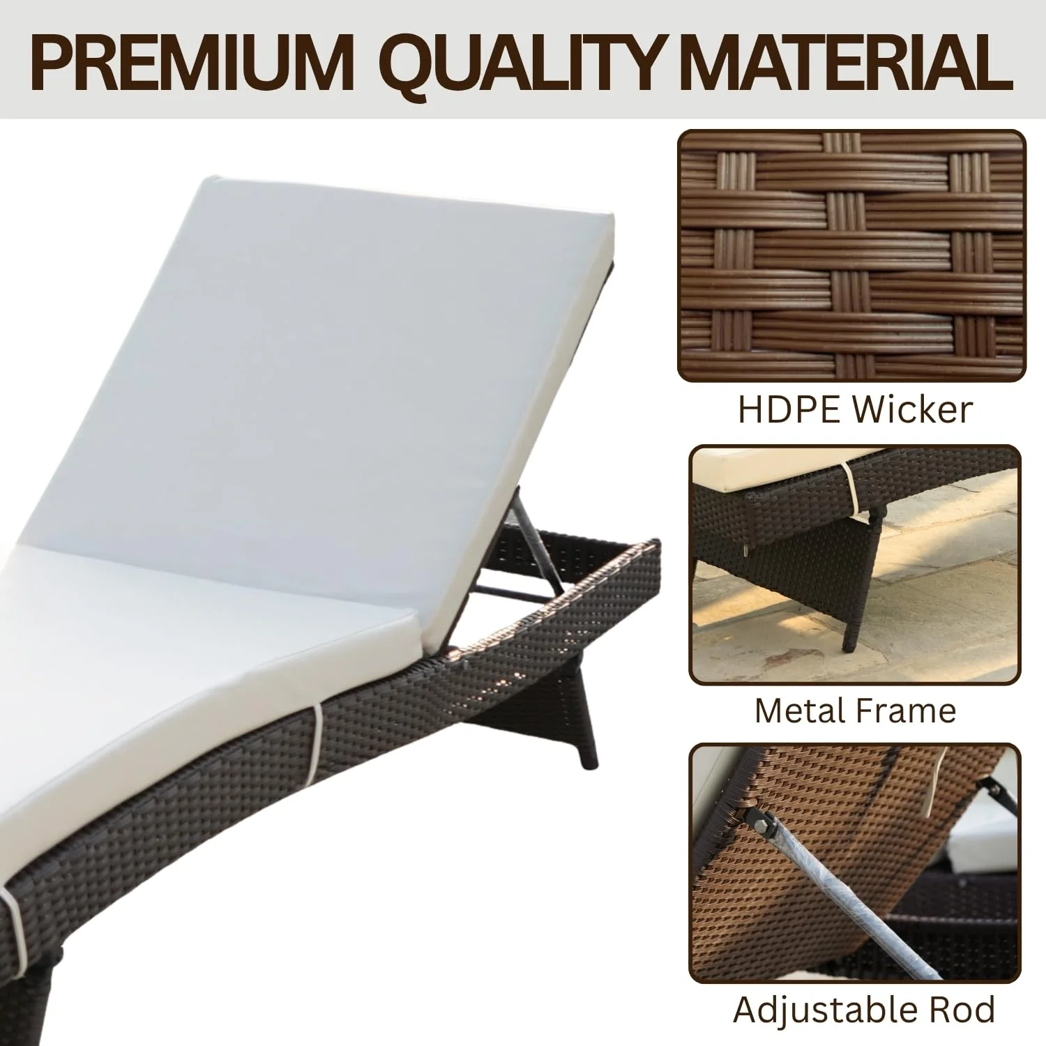 All-Weather HDPE Wicker Outdoor Chaise Lounge Chair Set of 2 - Image 7