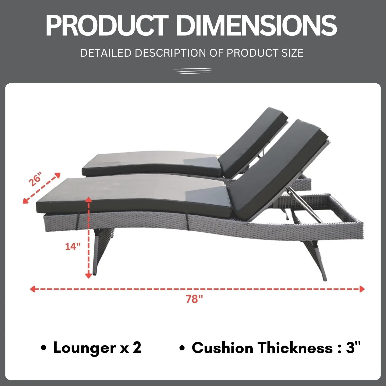All-Weather HDPE Wicker Outdoor Chaise Lounge Chair Set of 2 - Image 3