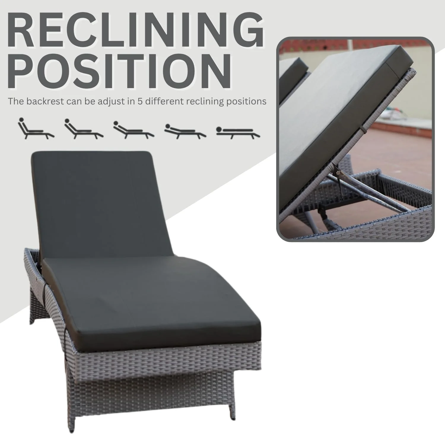 All-Weather HDPE Wicker Outdoor Chaise Lounge Chair Set of 2 - Image 4