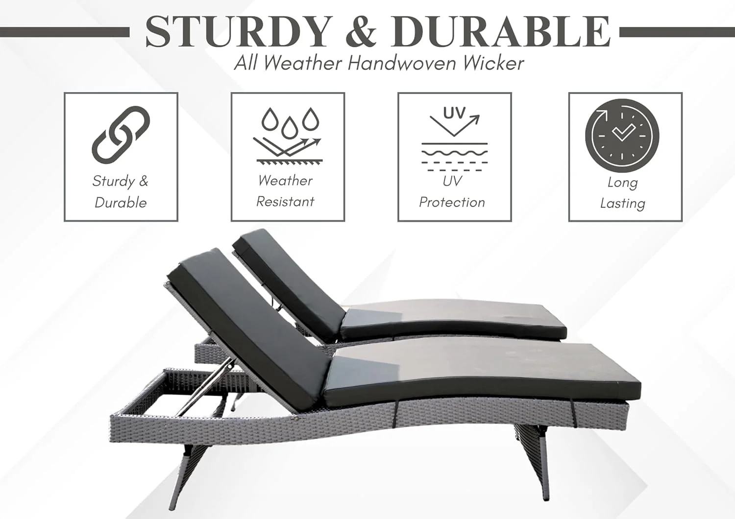 All-Weather HDPE Wicker Outdoor Chaise Lounge Chair Set of 2 - Image 8