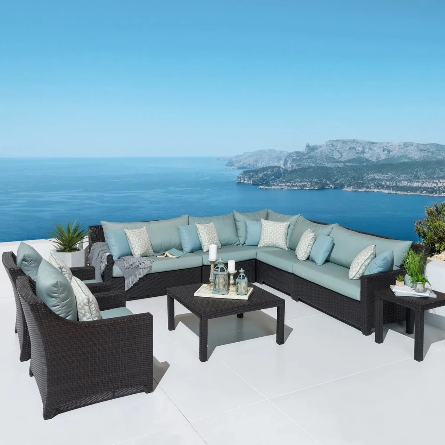 All Weather Outdoor Wicker Garden L-Shape Sectional Conversation Set
