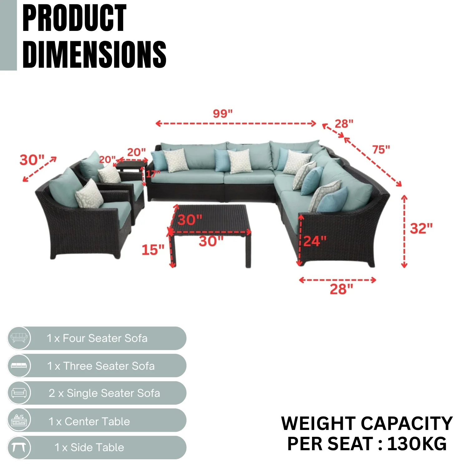 All Weather Outdoor Wicker Garden L-Shape Sectional Conversation Set - Image 2