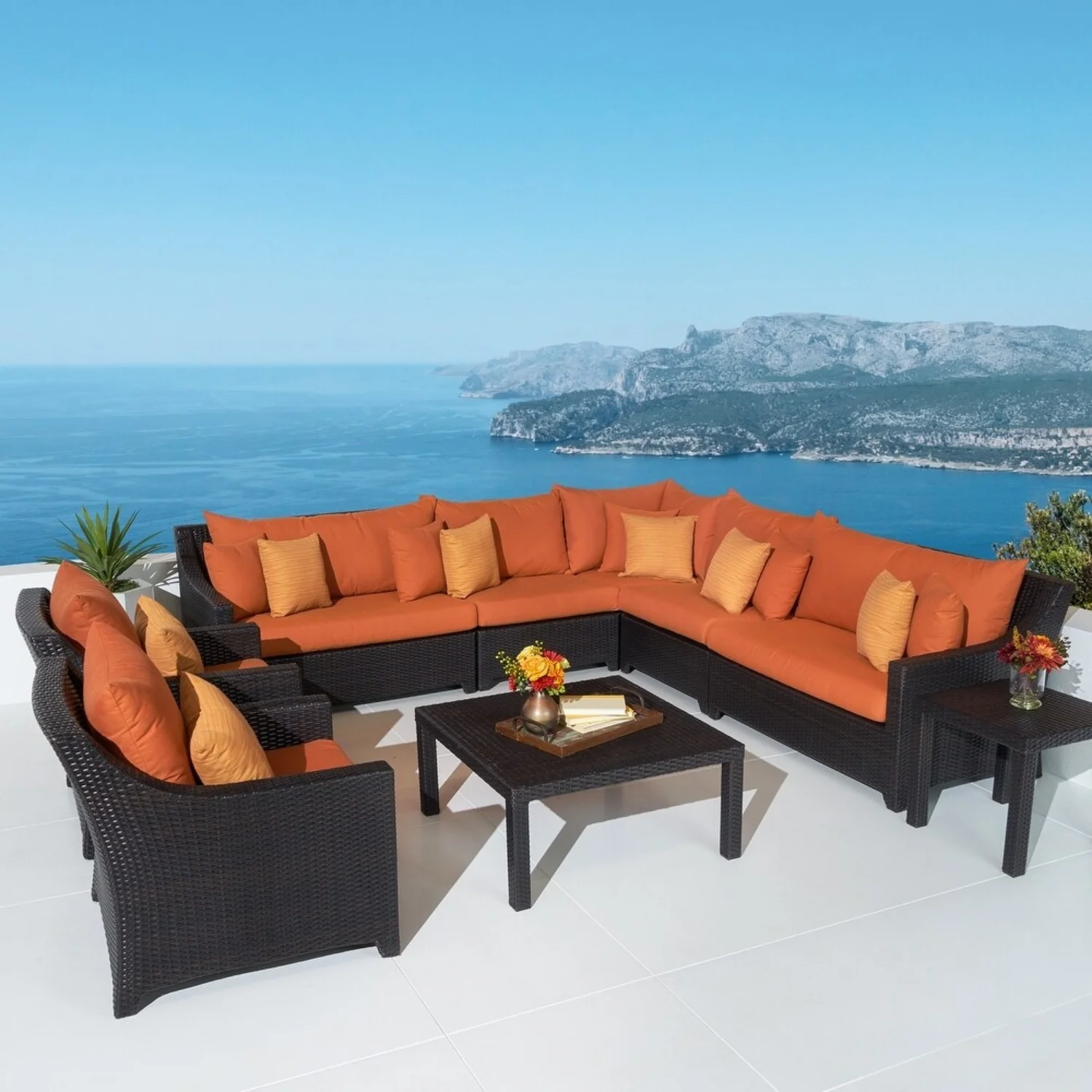 All Weather Outdoor Wicker Garden L-Shape Sectional Conversation Set