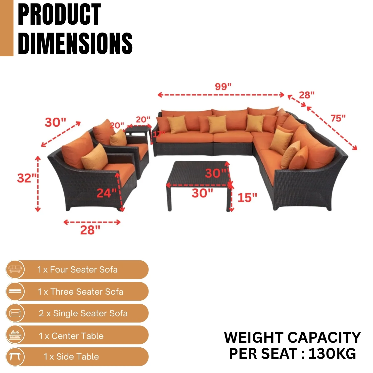 All Weather Outdoor Wicker Garden L-Shape Sectional Conversation Set - Image 2
