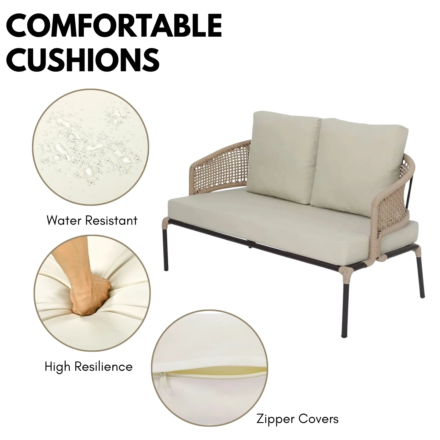 All-Weather Patio Rope Sofa Set with Glass Top Coffee Table - Image 7