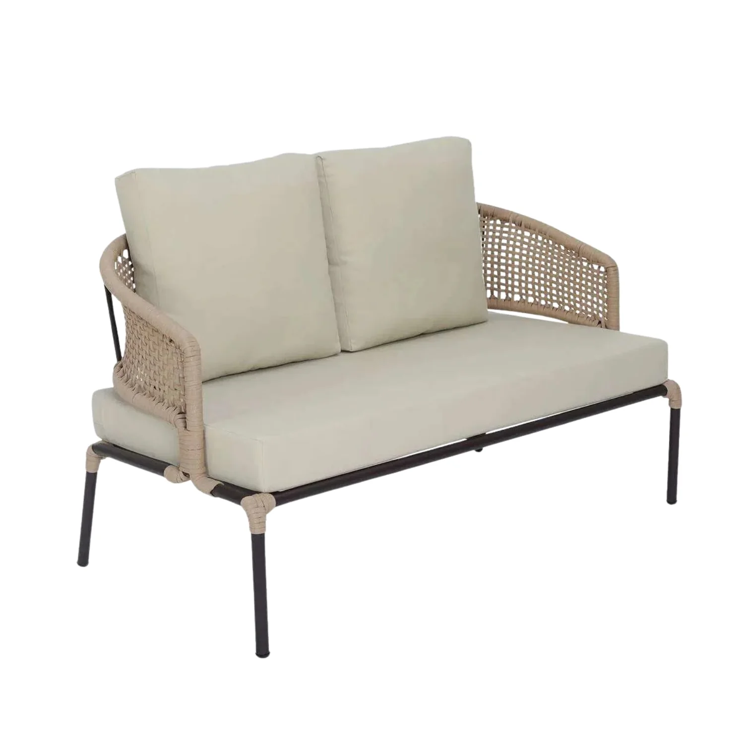 All-Weather Patio Rope Sofa Set with Glass Top Coffee Table - Image 9