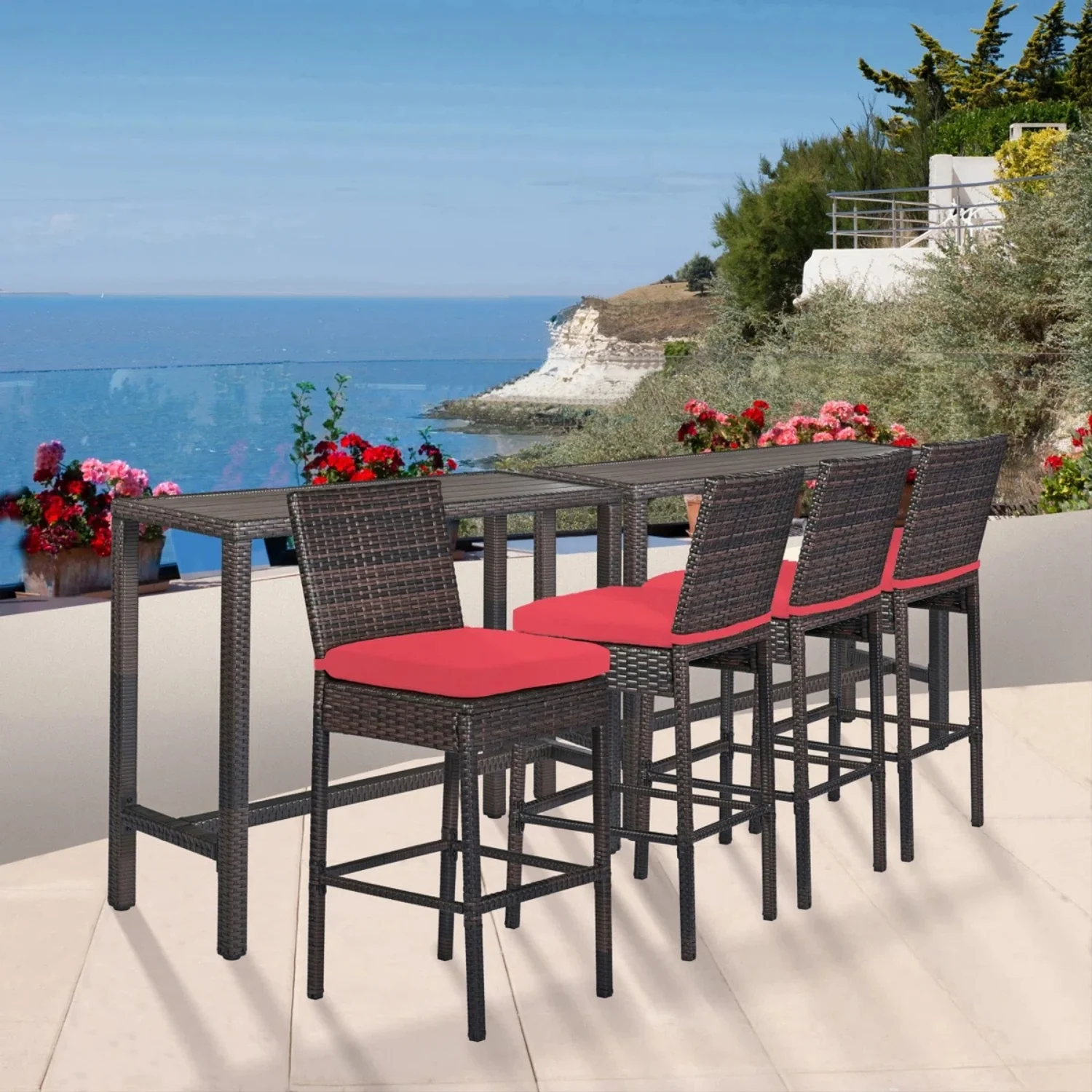 All-Weather Rattan Wicker Bar Set with High-Top Outdoor Table & Chairs - Image 8