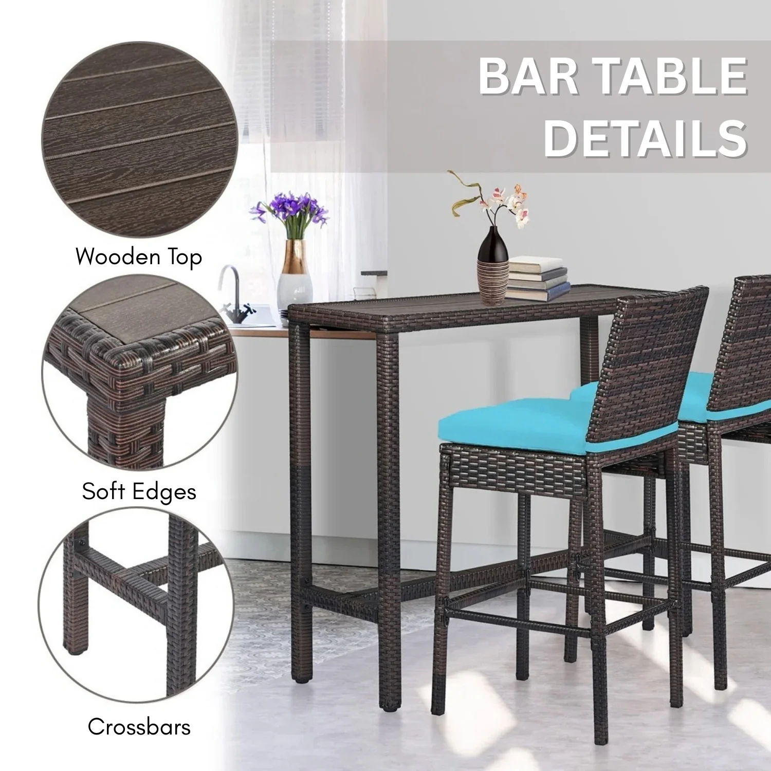 All-Weather Rattan Wicker Bar Set with High-Top Outdoor Table & Chairs - Image 6