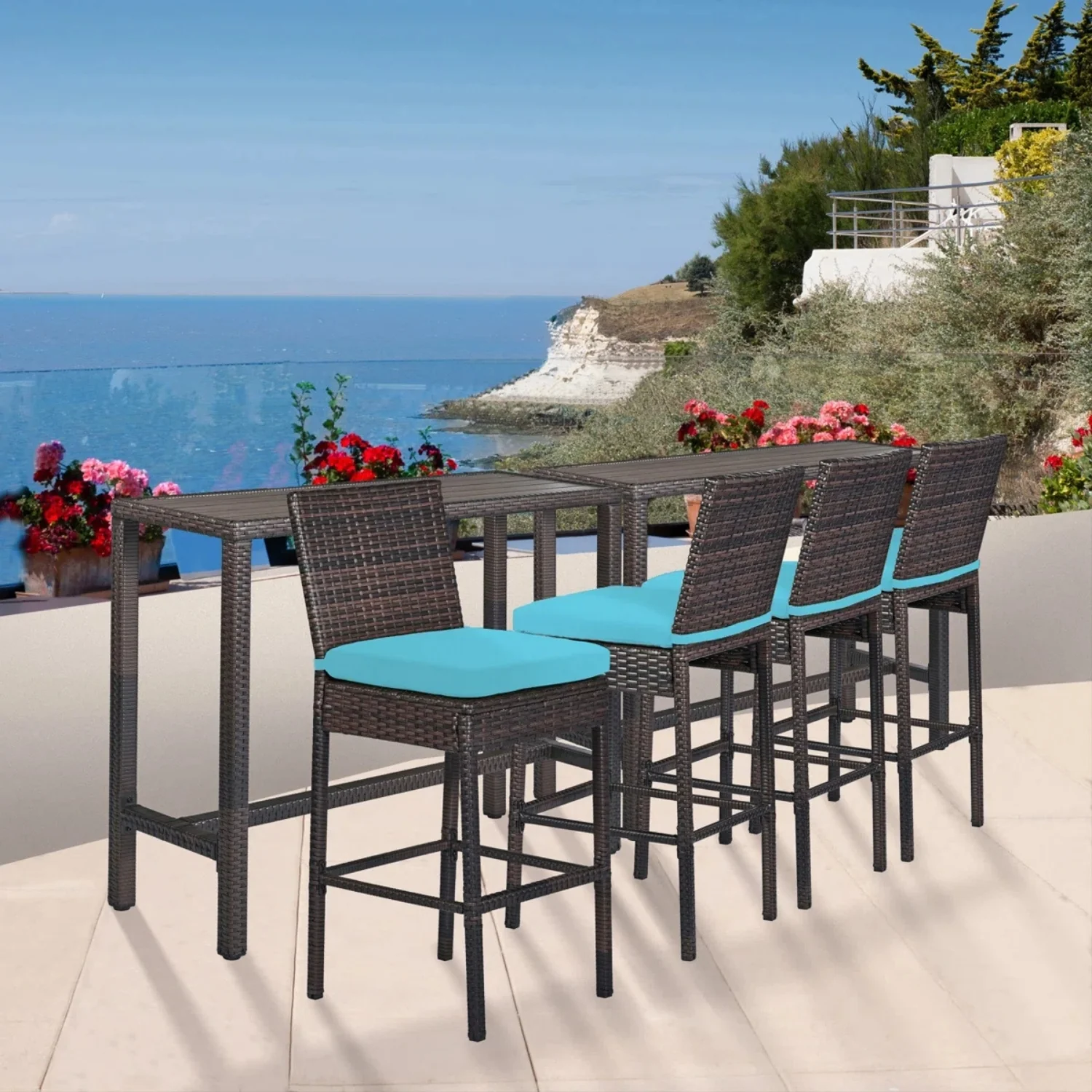 All-Weather Rattan Wicker Bar Set with High-Top Outdoor Table & Chairs - Image 8
