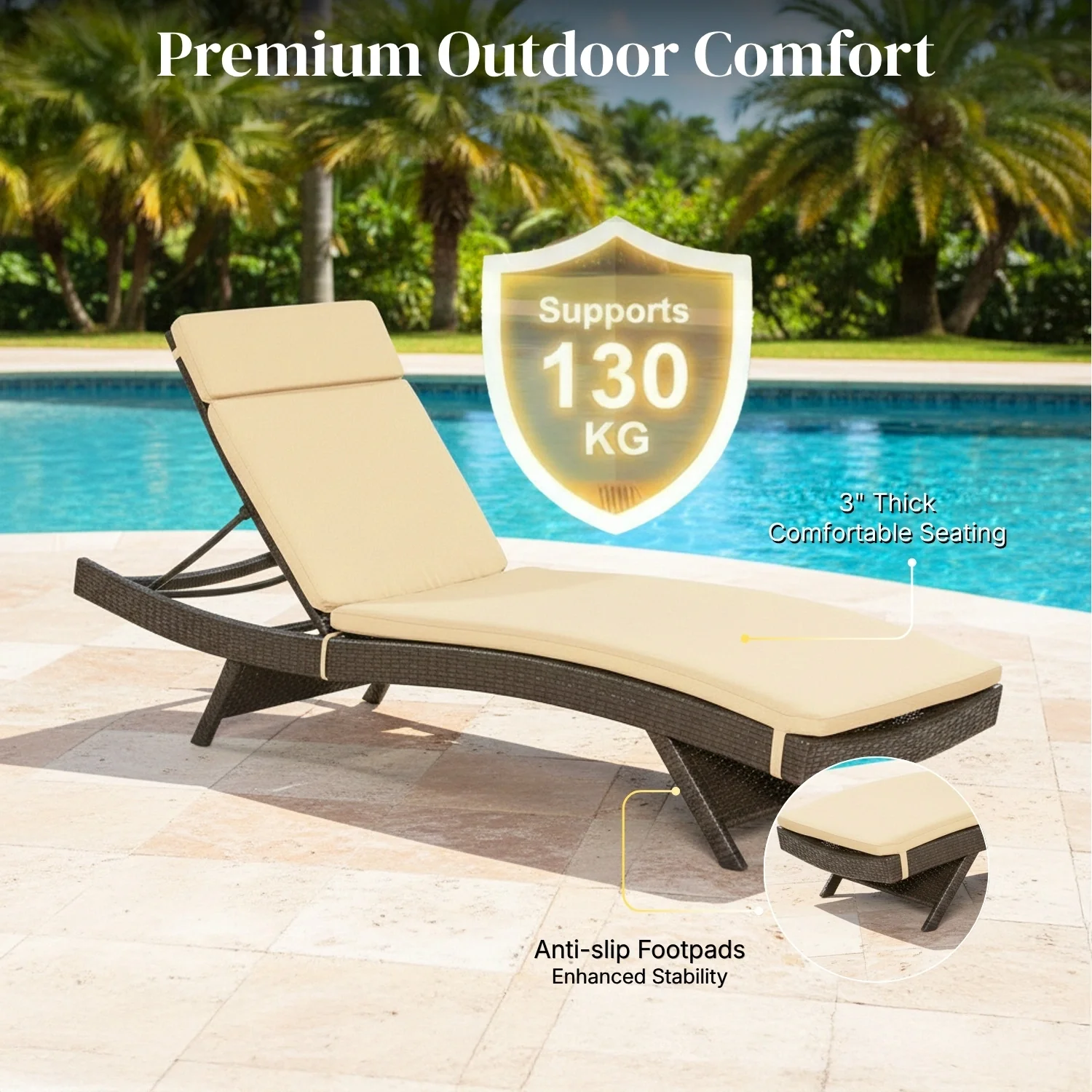 All-Weather Rattan Wicker Outdoor Chaise Lounge Chair Set of 2 - Image 4