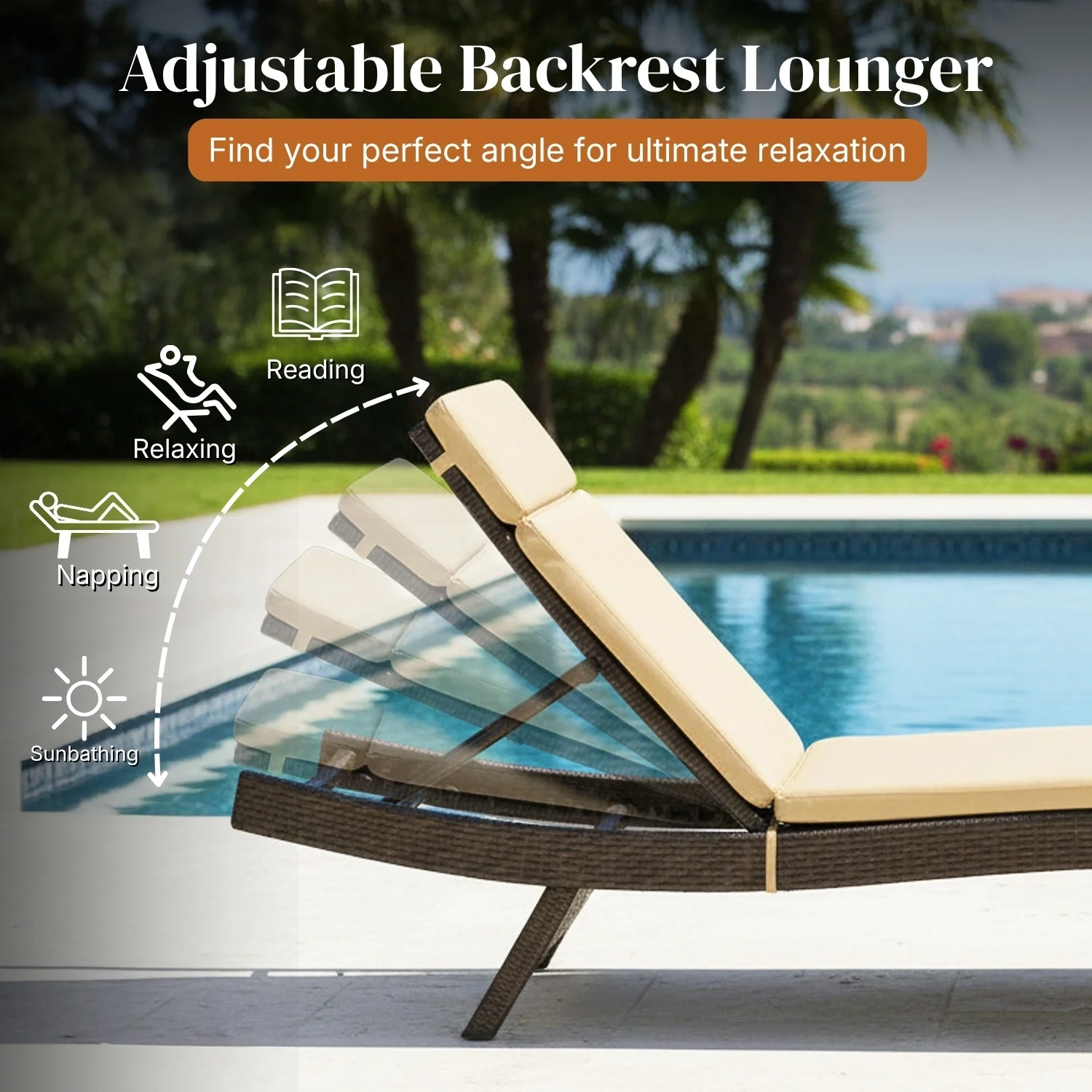 All-Weather Rattan Wicker Outdoor Chaise Lounge Chair Set of 2 - Image 5