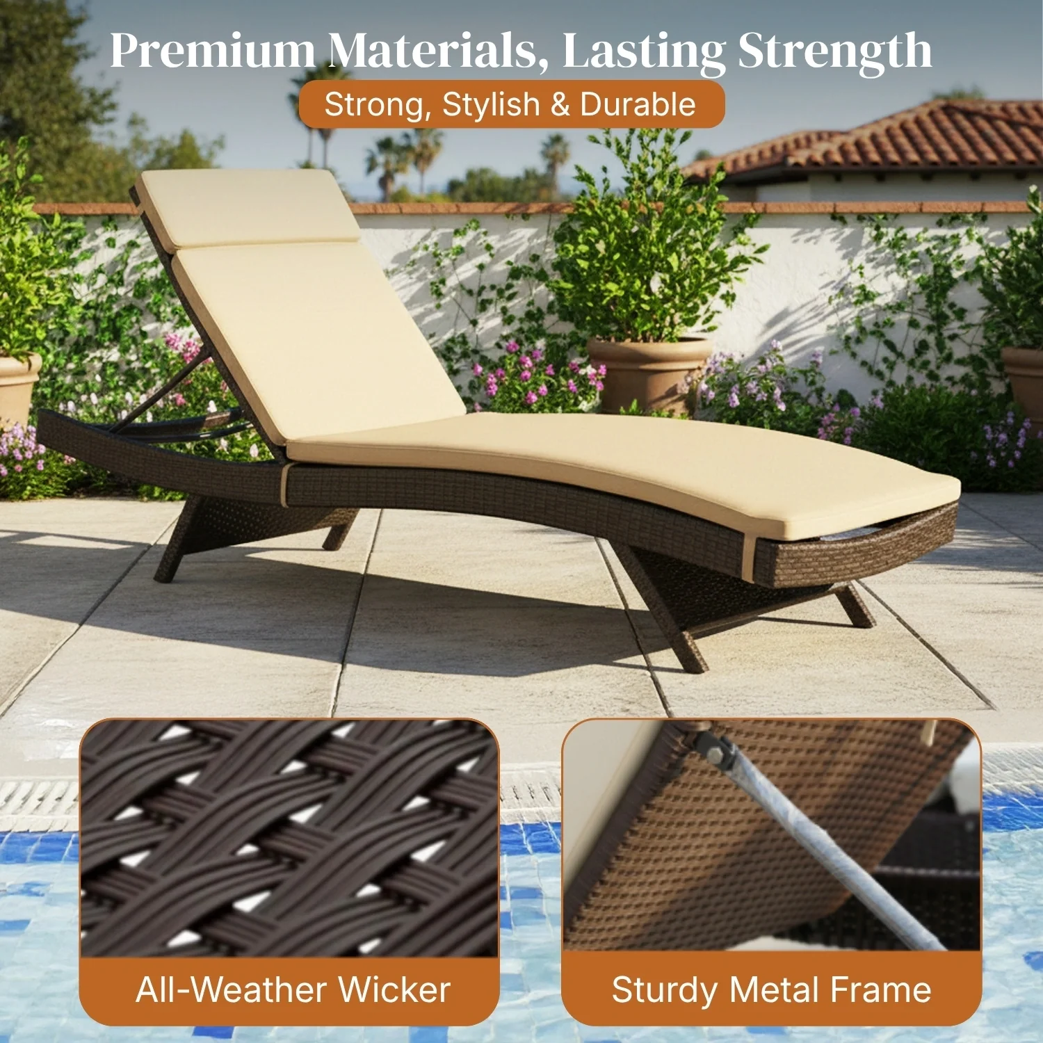 All-Weather Rattan Wicker Outdoor Chaise Lounge Chair Set of 2 - Image 6