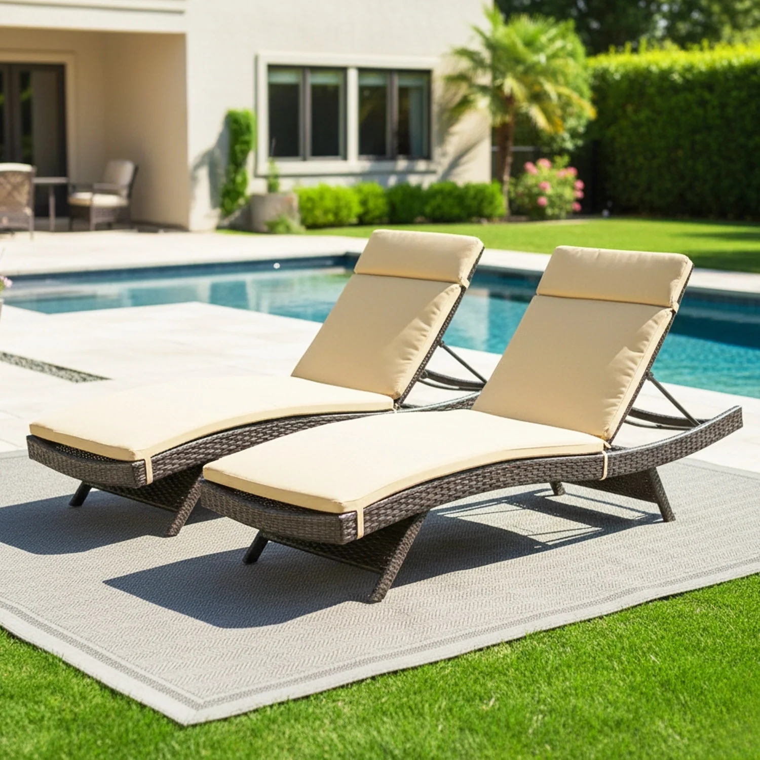 All-Weather Rattan Wicker Outdoor Chaise Lounge Chair Set of 2 - Image 7