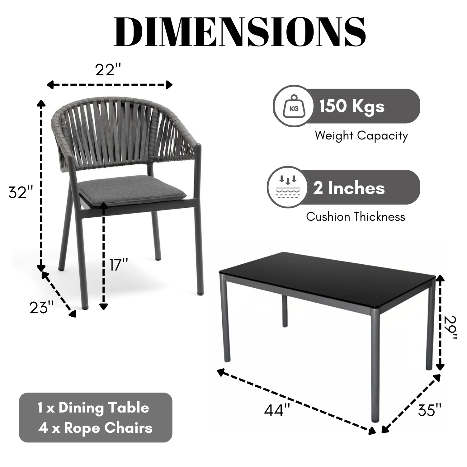 All Weather Resistant 5-Piece Outdoor Dining Set (Grey) - Image 2