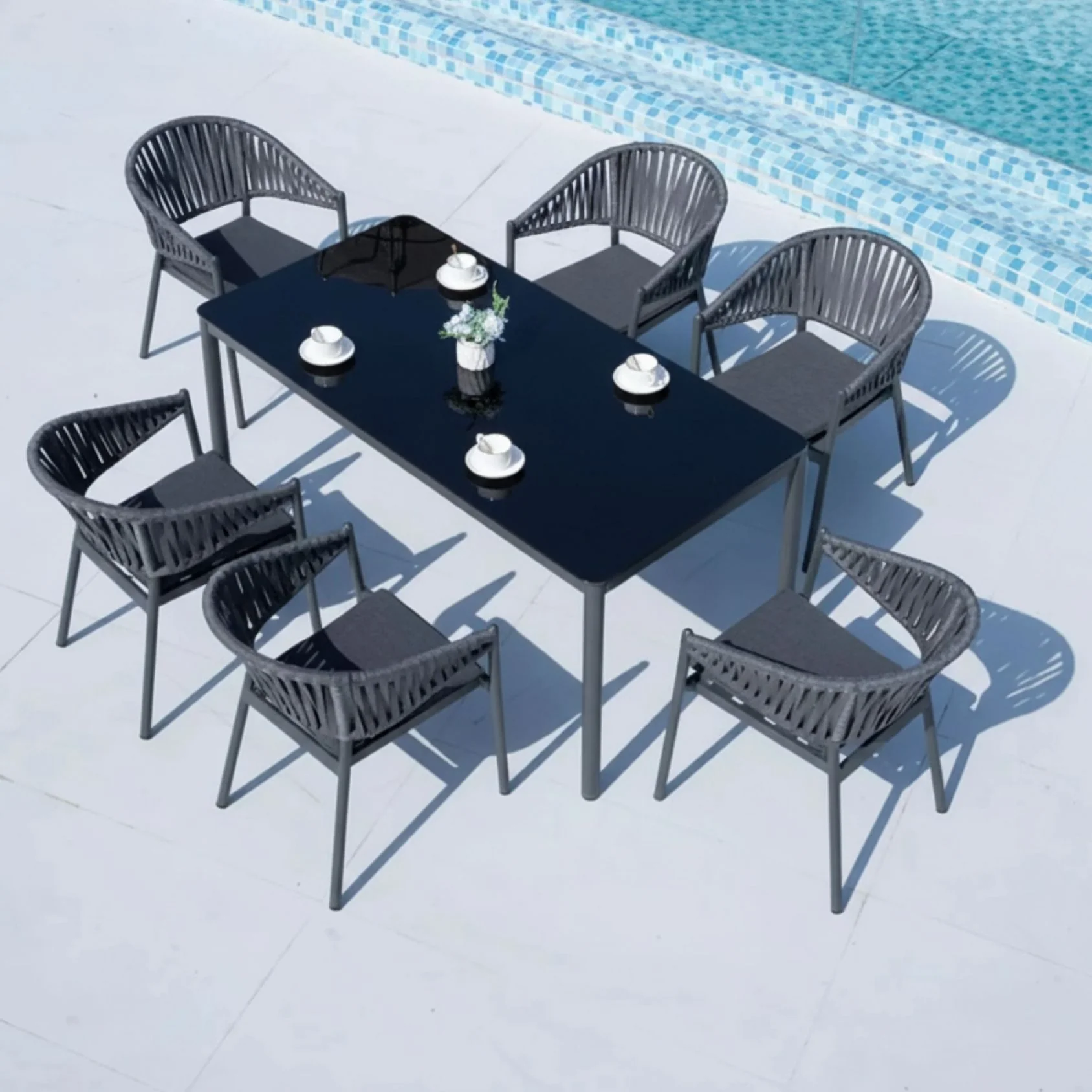 All Weather Resistant 7-Piece Outdoor Dining Set (Grey) - Image 12
